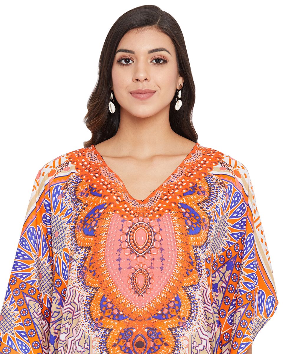 Abstract Printed Multicolor Polyester Kaftan Dress Plus Size For Women