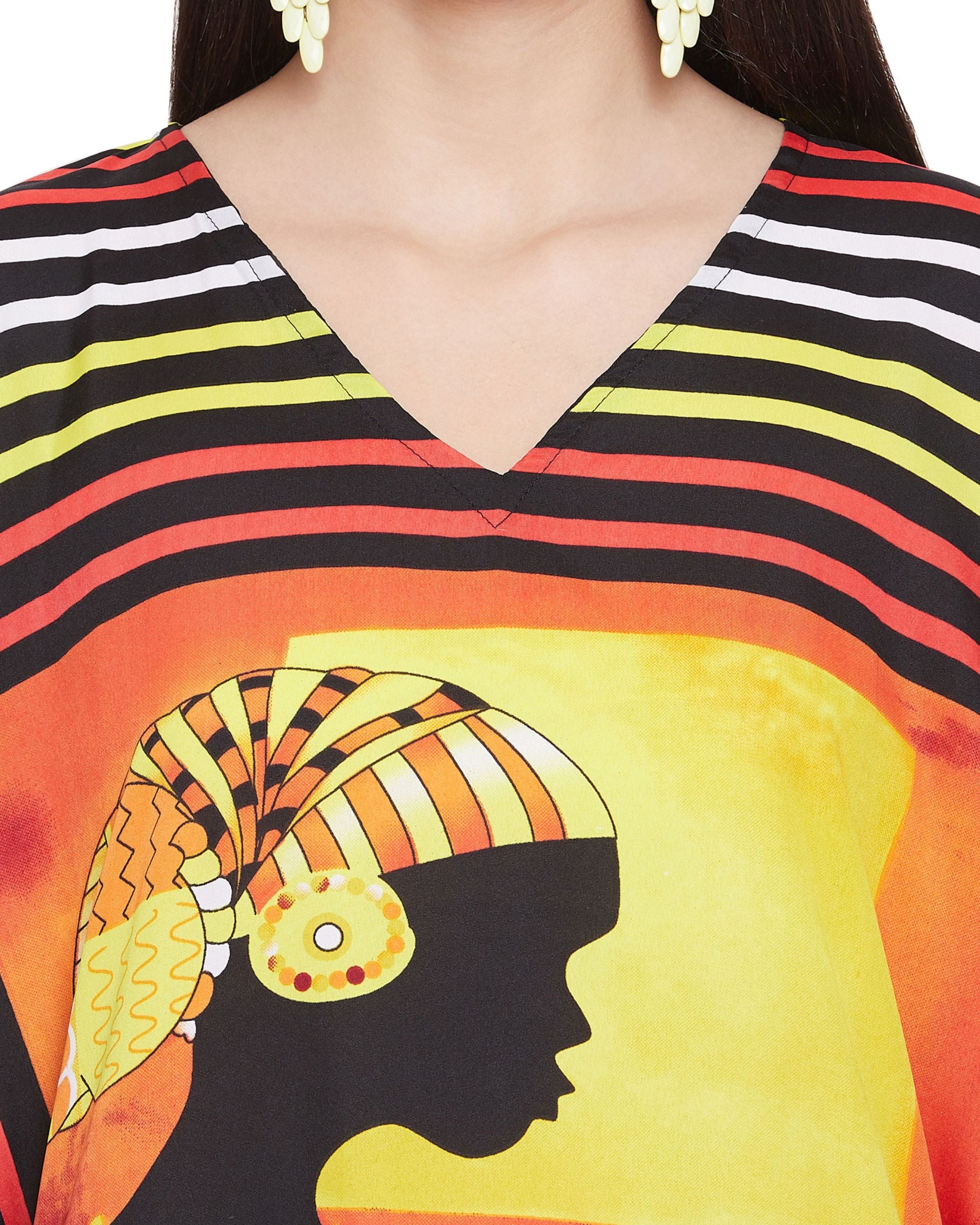 Tribal Print Multicolor Polyester Plus Size Kaftan Dress