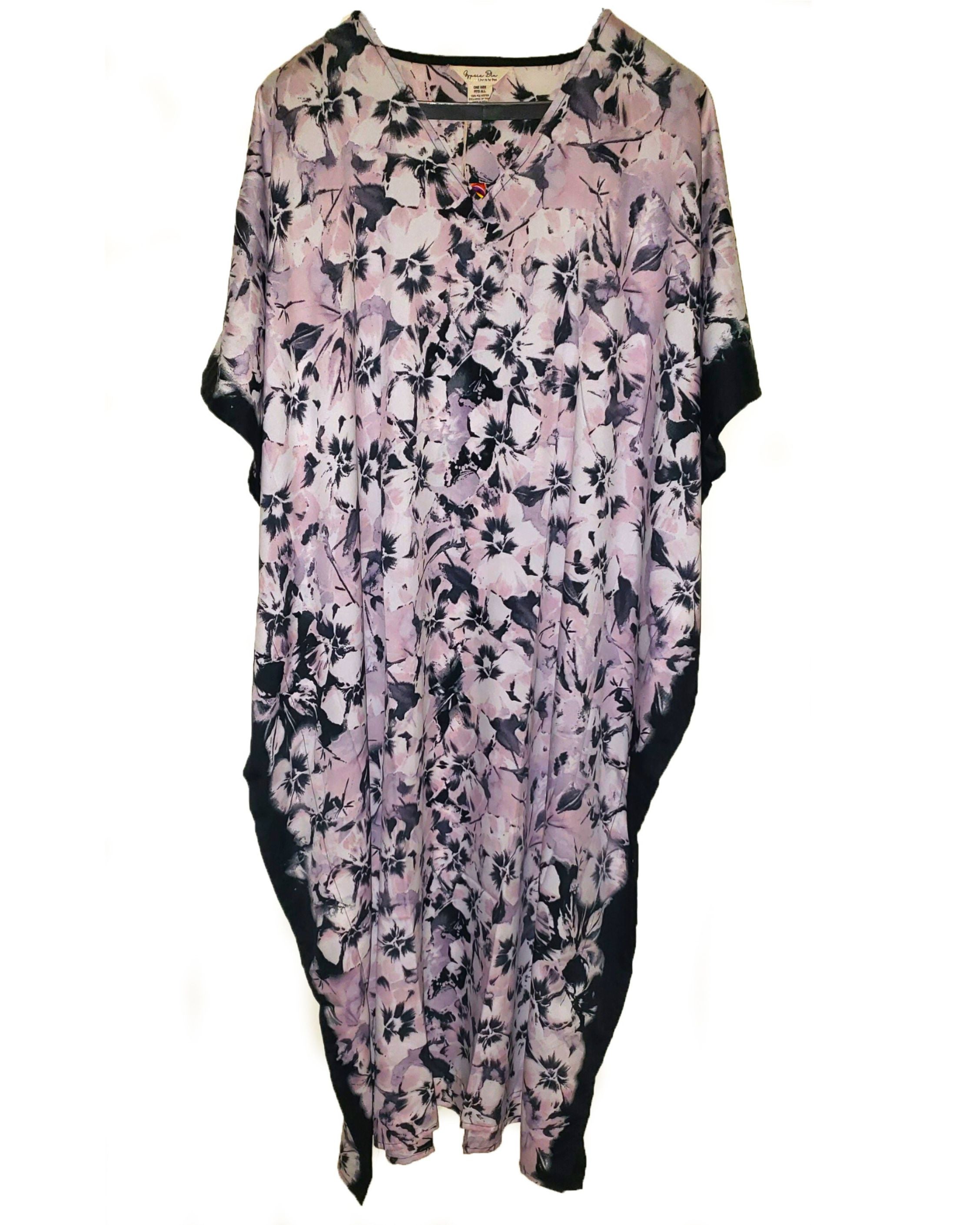 Floral Printed Black Polyester Kaftan Plus Size Dress For Women