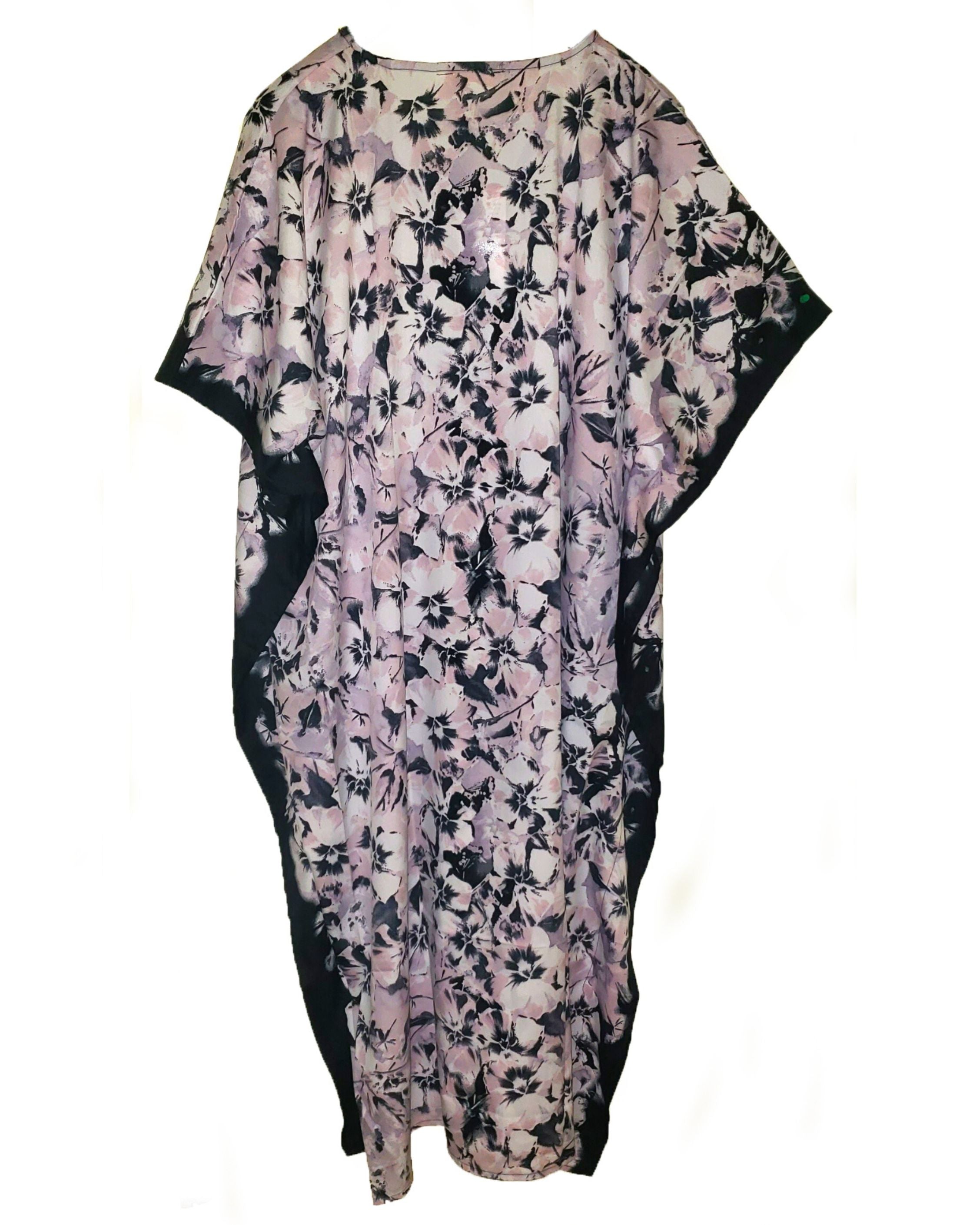 Floral Printed Black Polyester Kaftan Plus Size Dress For Women
