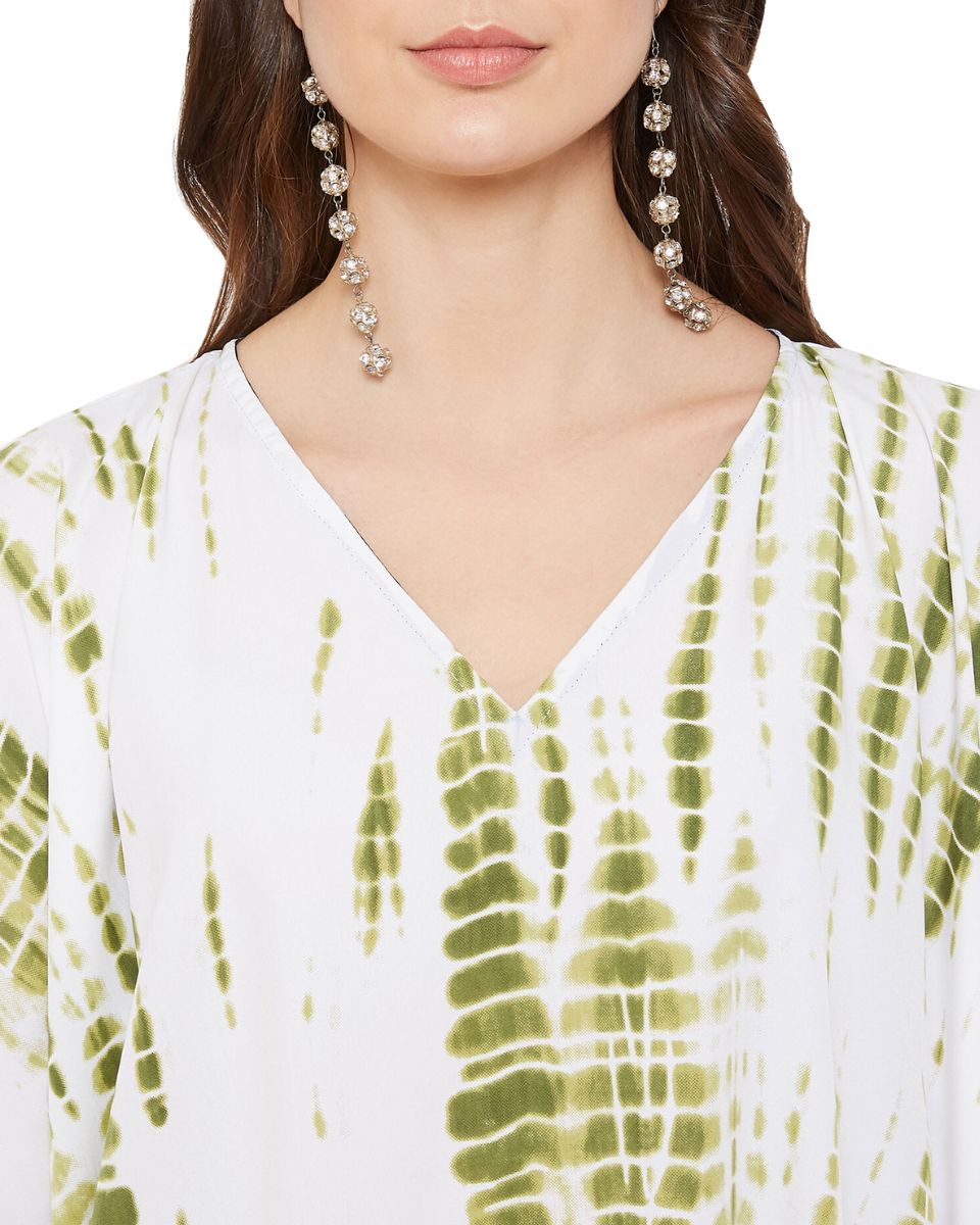 Olive Polyester Kaftan Tie Dye Printed Plus Size Dress For Women
