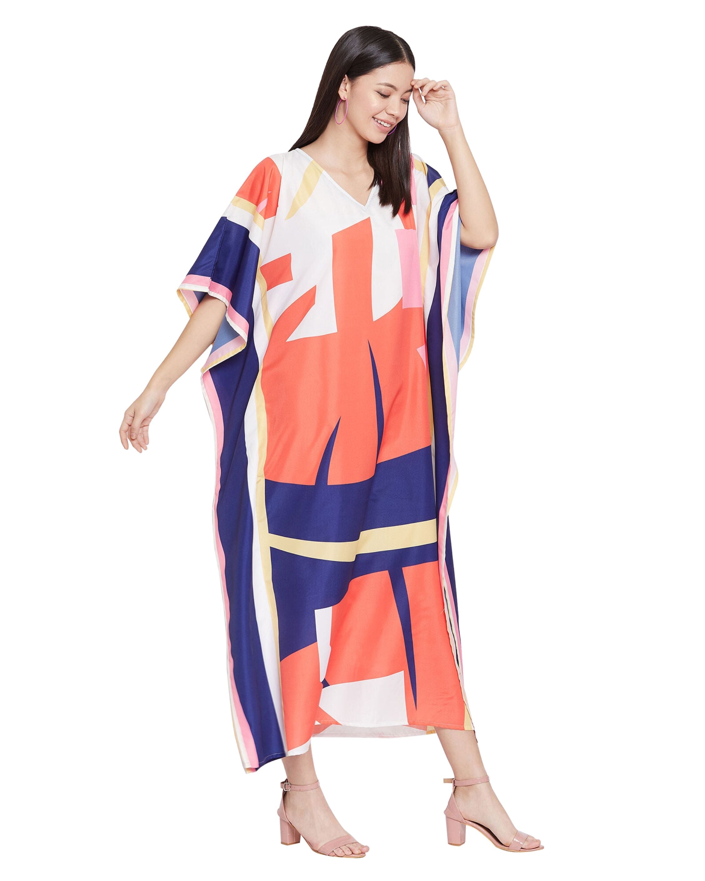 Abstract Printed Multicolor Polyester Kaftan For Plus Size Women