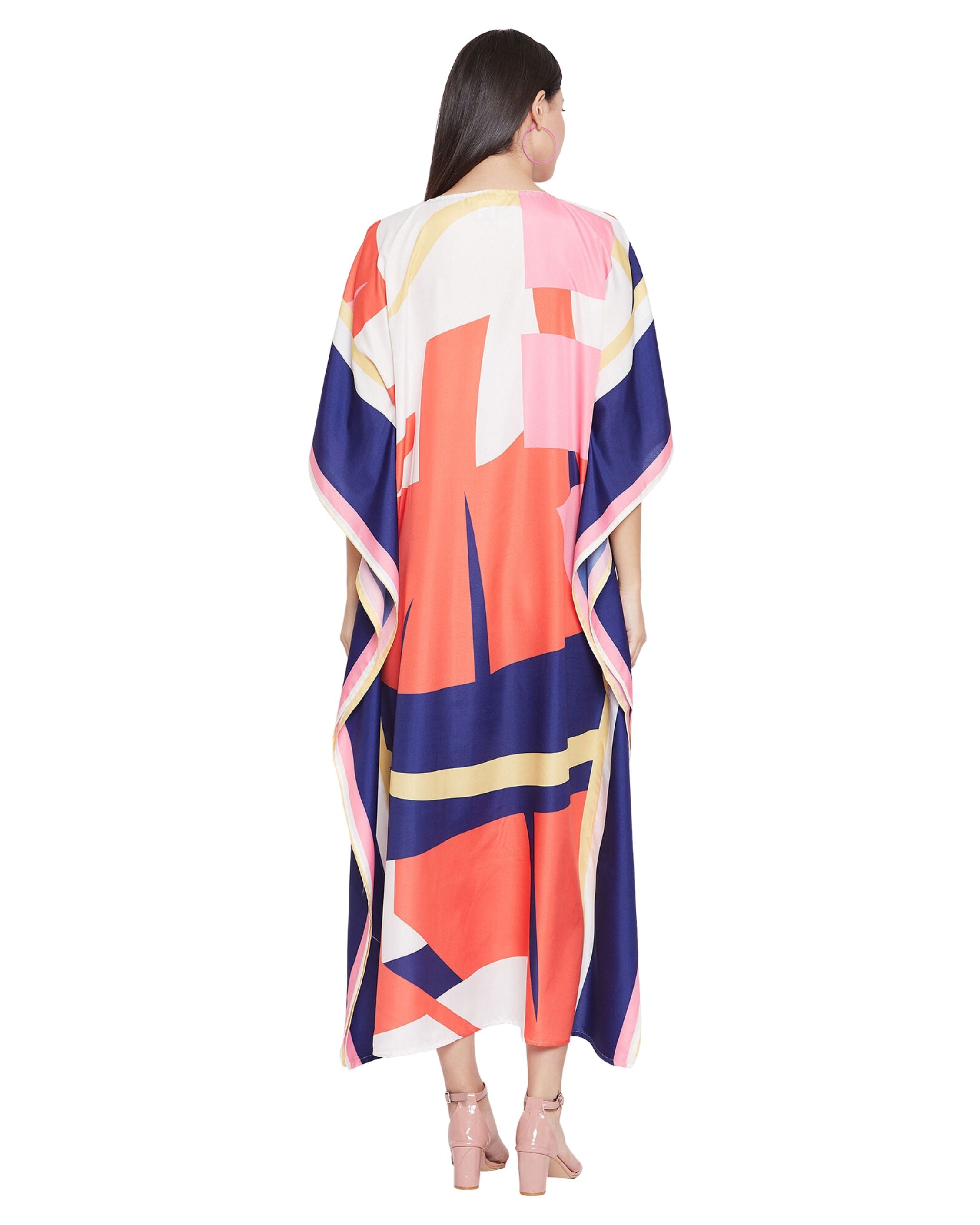 Abstract Printed Multicolor Polyester Kaftan For Plus Size Women