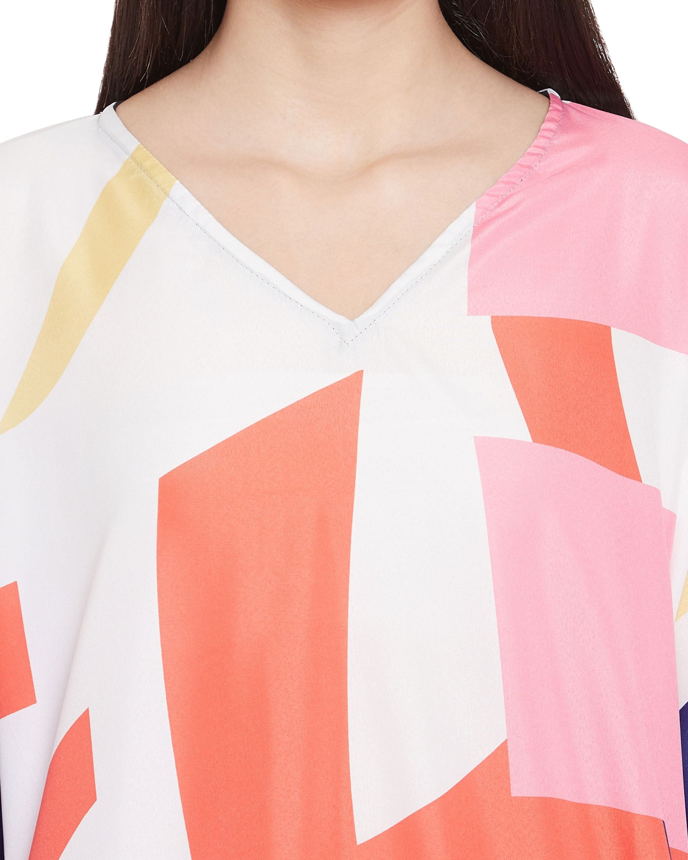 Abstract Printed Multicolor Polyester Kaftan For Plus Size Women