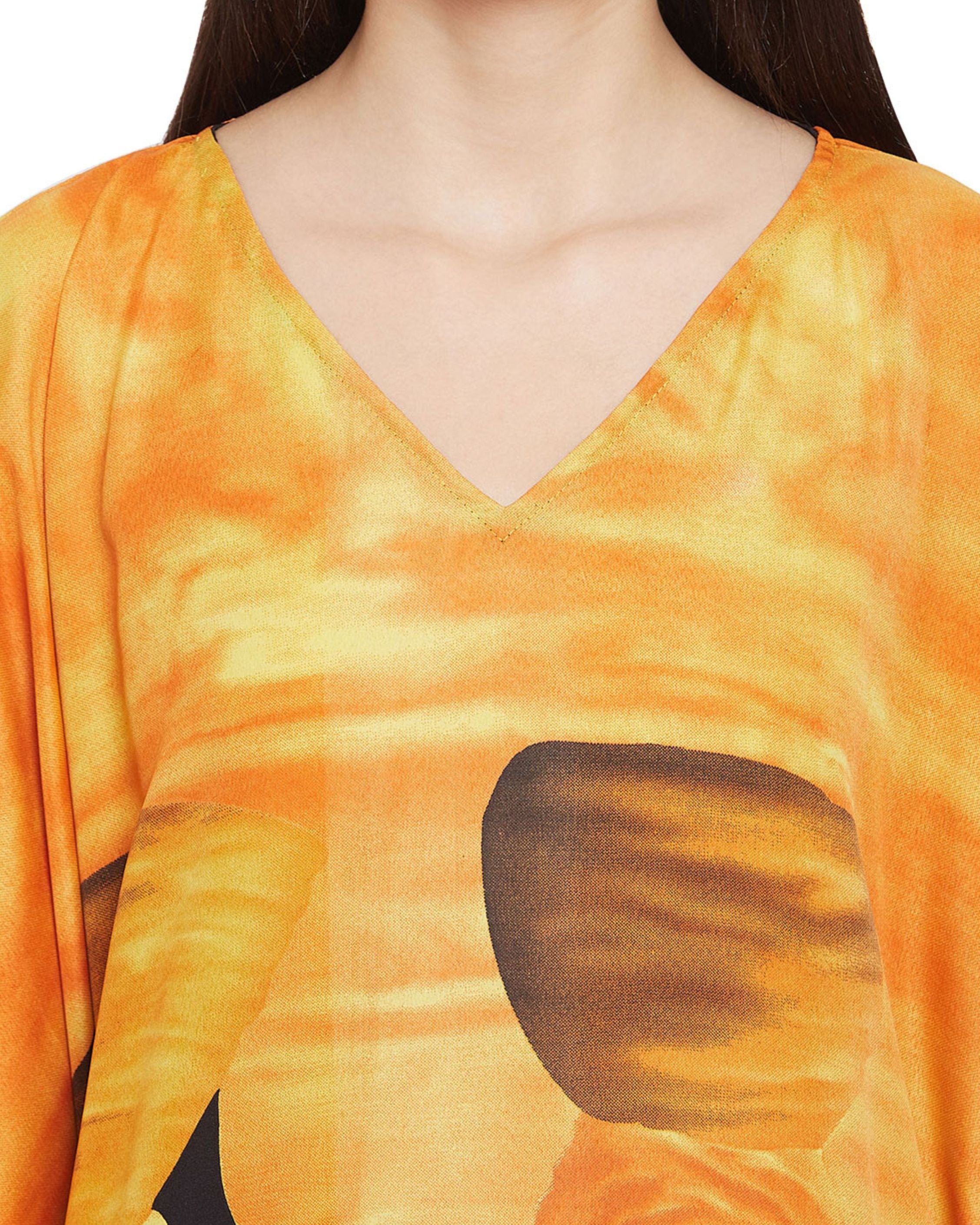 Tribal Yellow Polyester Kaftan For Plus Size Women