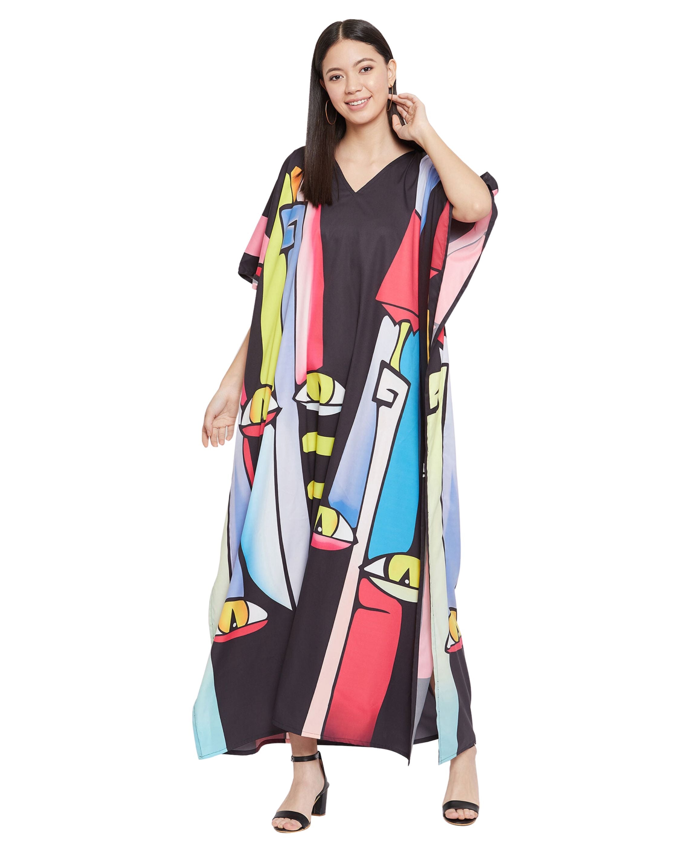 Tribal Multicolor Polyester Women Plus Size Loungewear Kaftan
