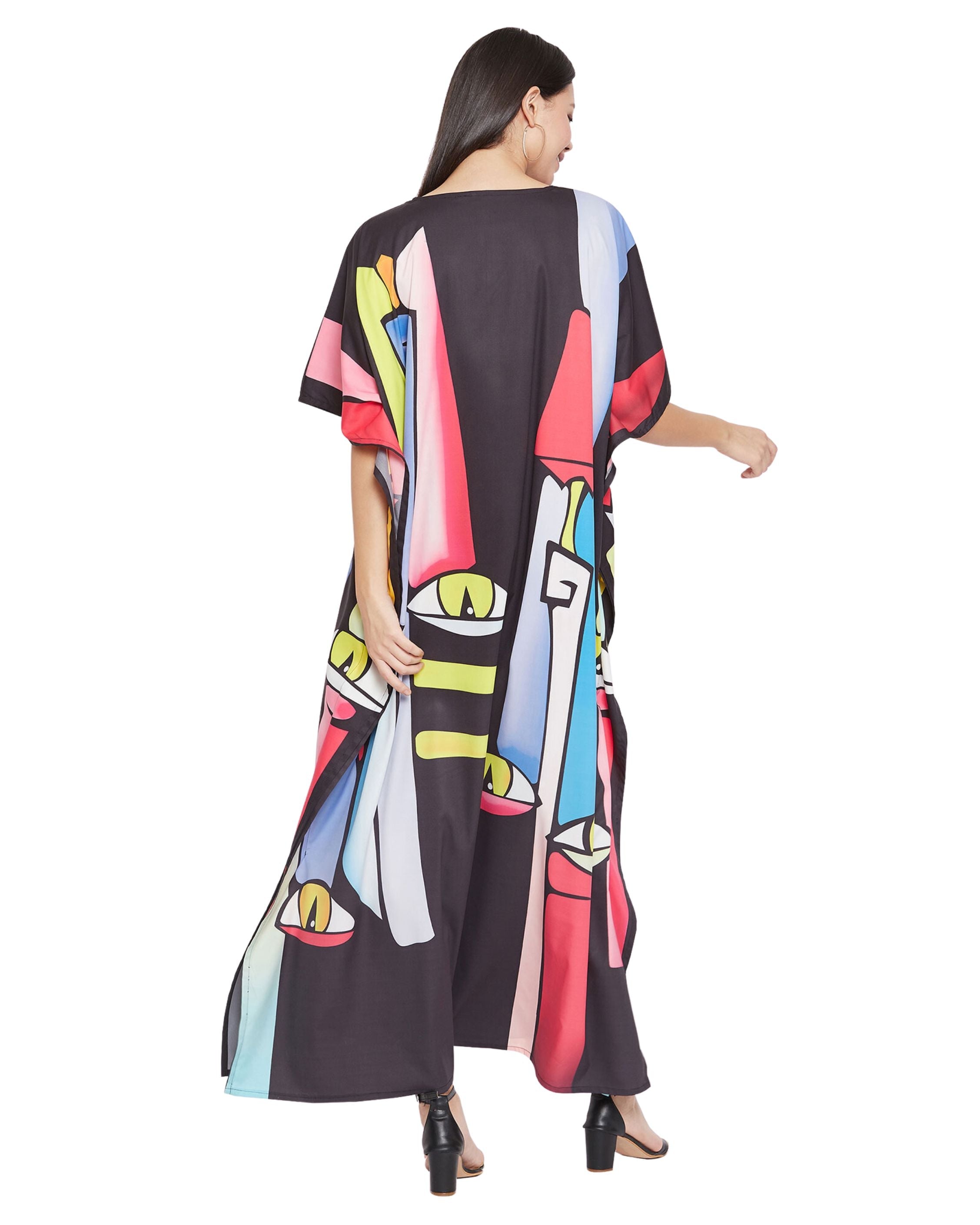Tribal Multicolor Polyester Women Plus Size Loungewear Kaftan