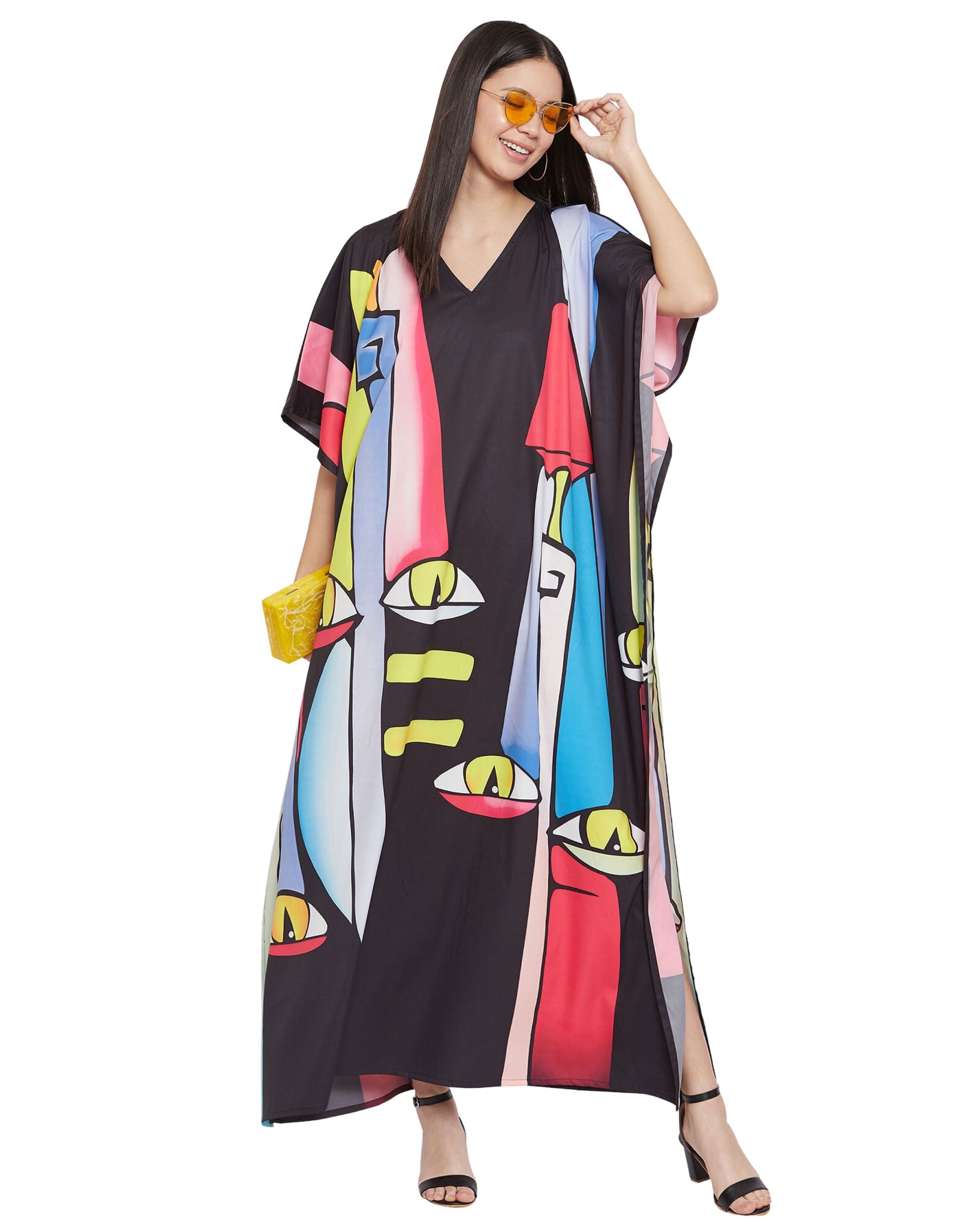 Tribal Multicolor Polyester Women Plus Size Loungewear Kaftan