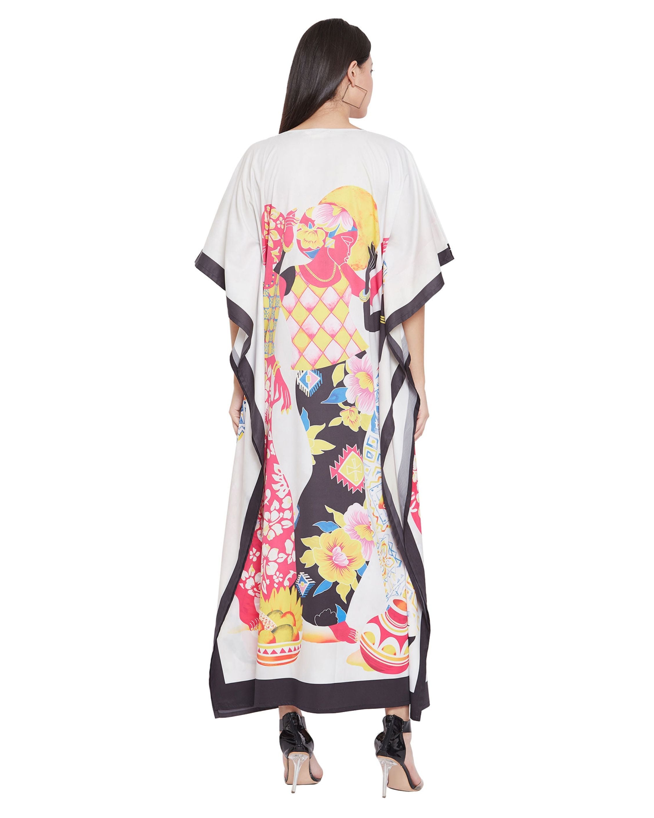 Plus Size Women Tribal Printed Multicolor Polyester Kaftan