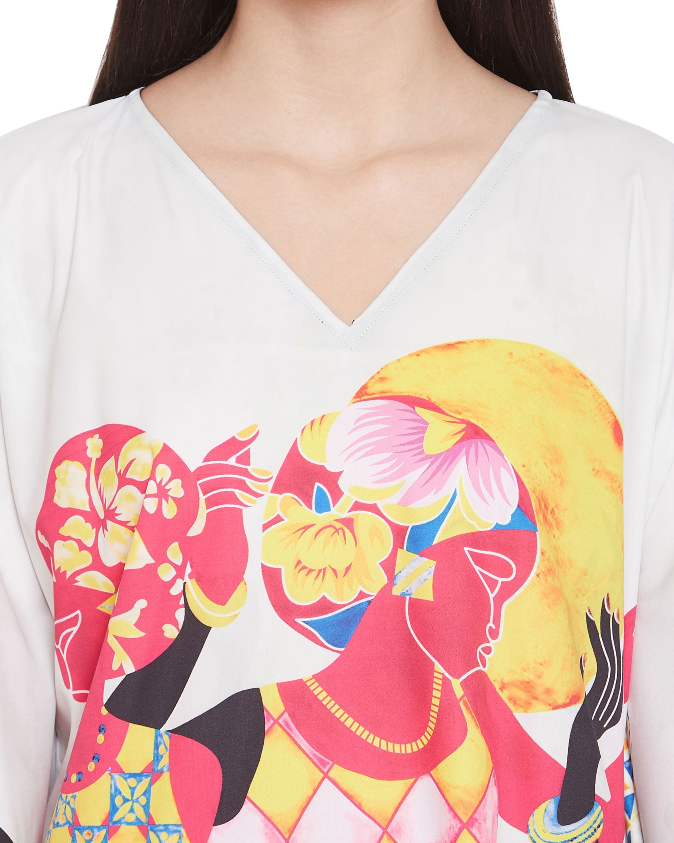 Plus Size Women Tribal Printed Multicolor Polyester Kaftan