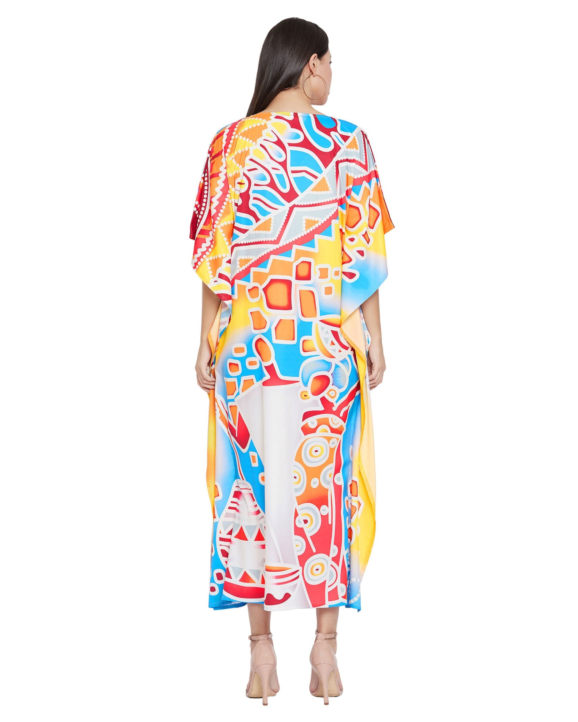 Polyester Tribal Printed Multicolor Plus Size Kaftan For Women