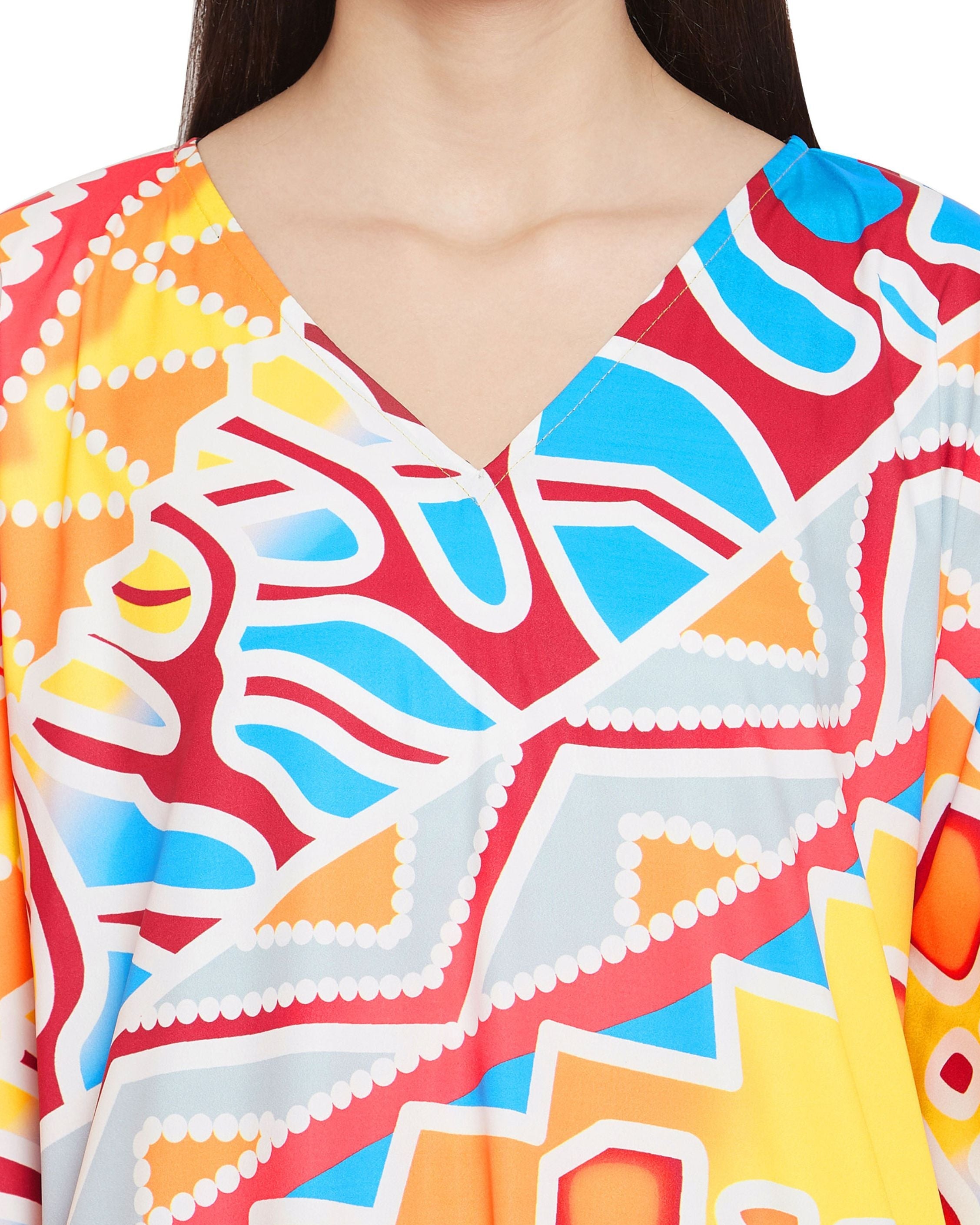 Polyester Tribal Printed Multicolor Plus Size Kaftan For Women