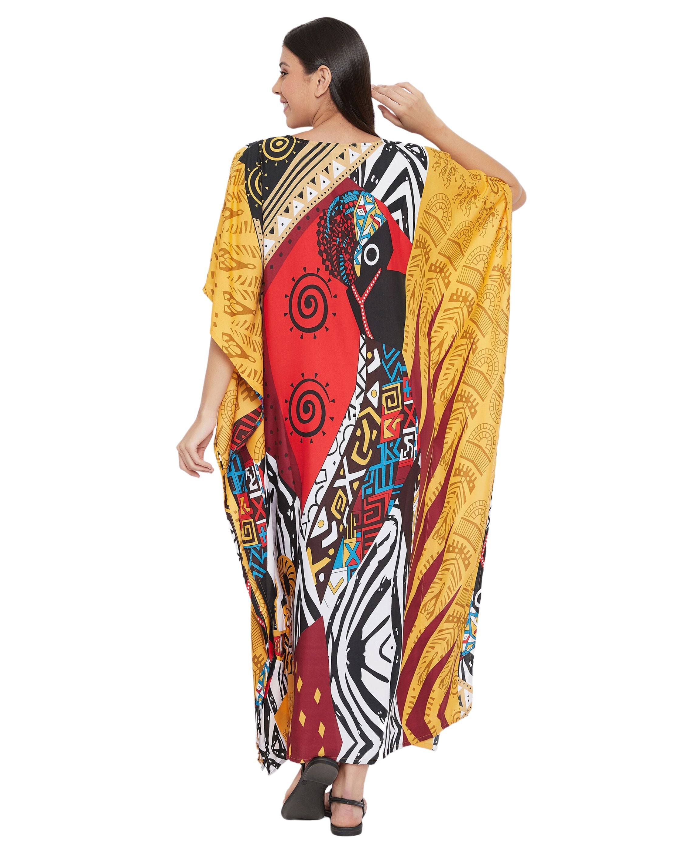 Tribal Printed Multicolor Polyester Kaftan For Plus Size Women