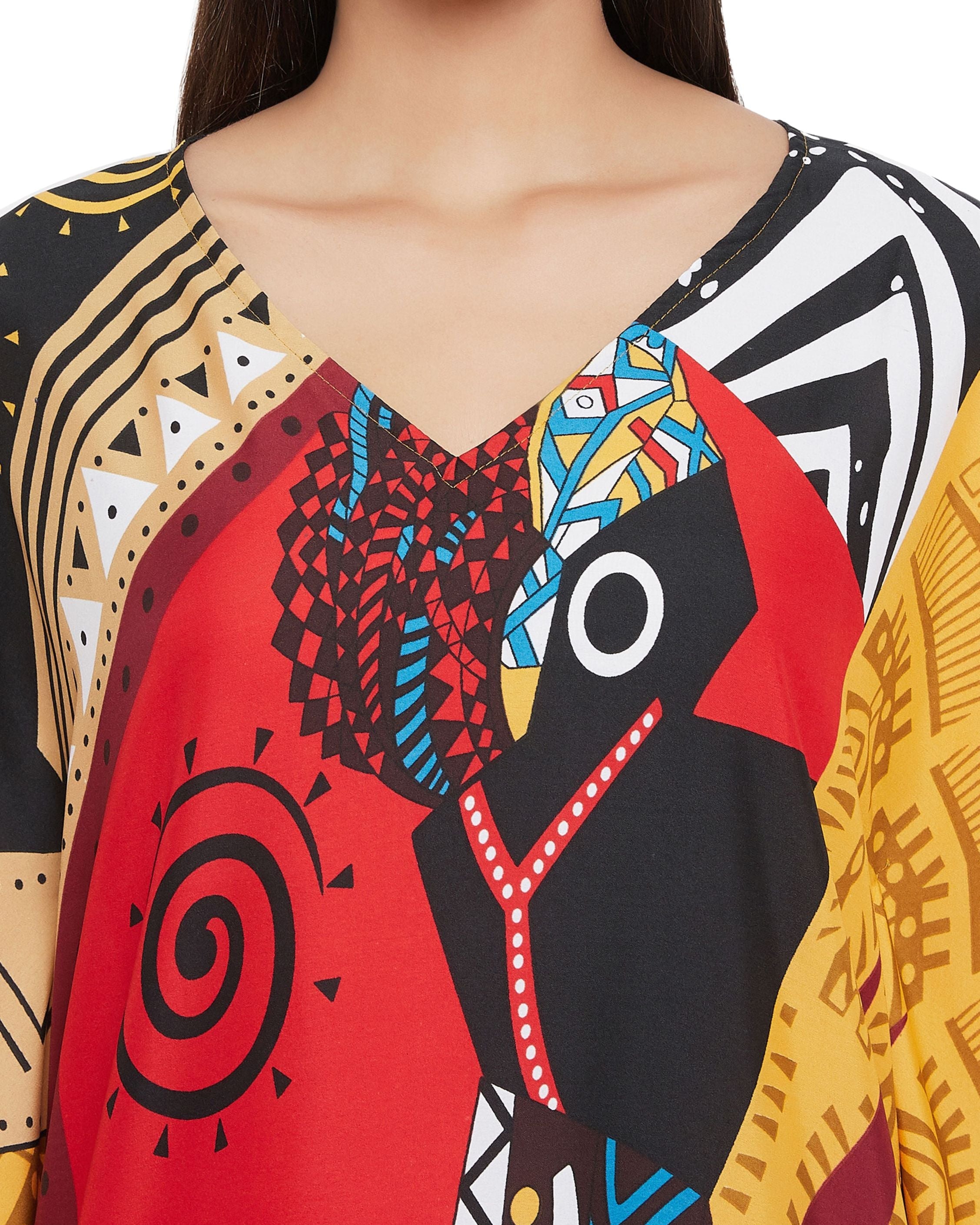 Tribal Printed Multicolor Polyester Kaftan For Plus Size Women