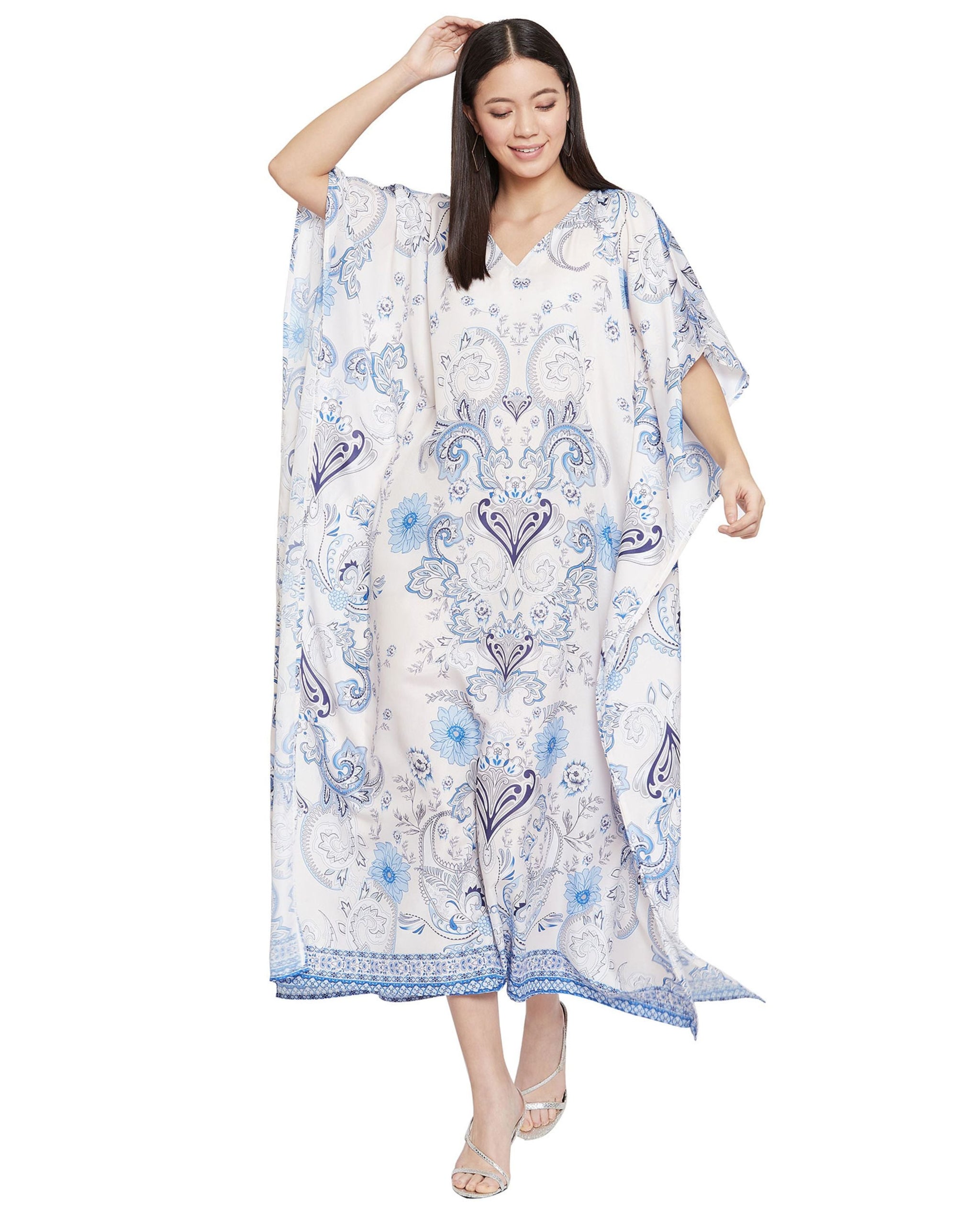 White Flower Long Dress Kaftan
