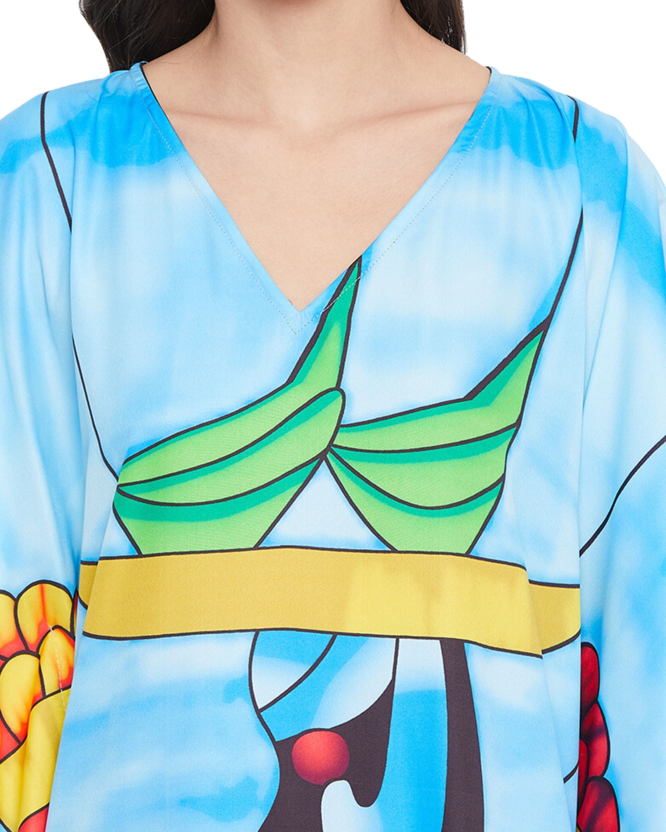 Kaftan Dress For Plus Size Women Tribal Printed Green Polyester