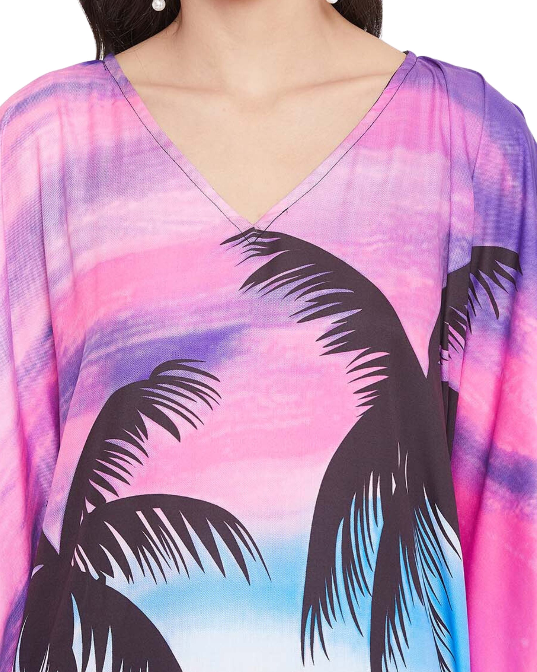 Floral Printed Multicolor Plus Size Polyester Kaftan Dress For Women