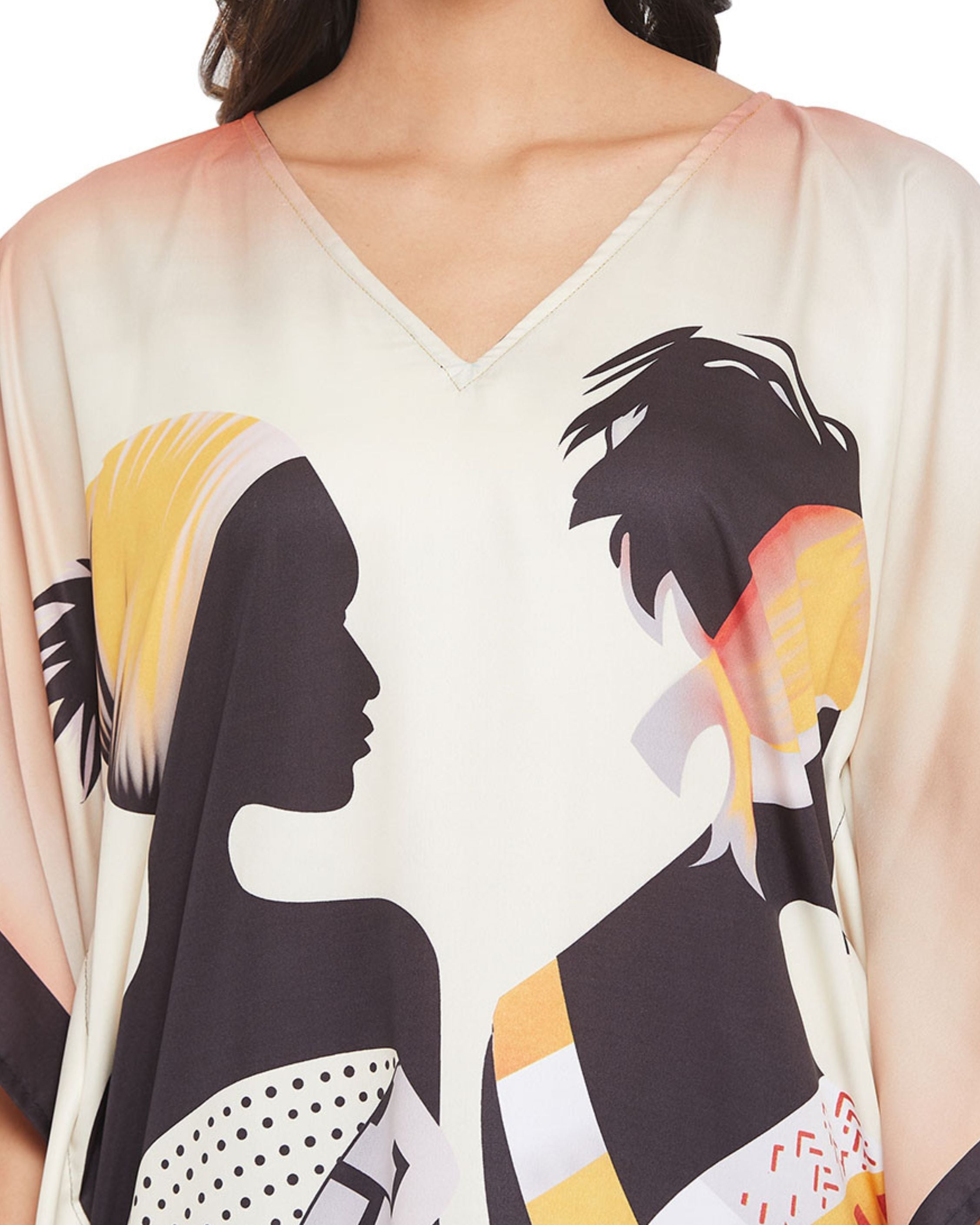 Polyester Plus Size Kaftan Tribal Printed Beige Dress For Women