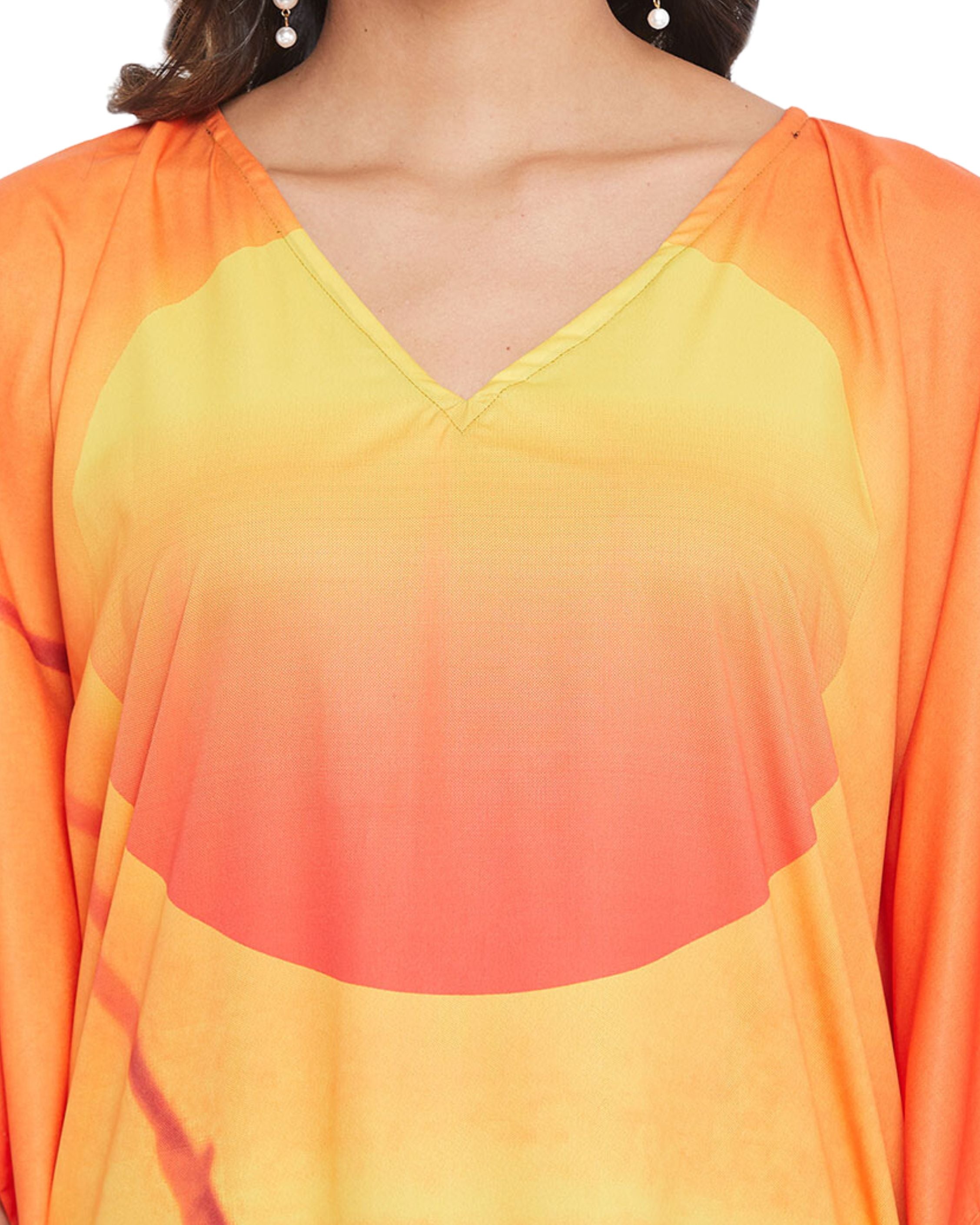 Dress For Plus Size Women Tribal Printed Orange Polyester Kaftan