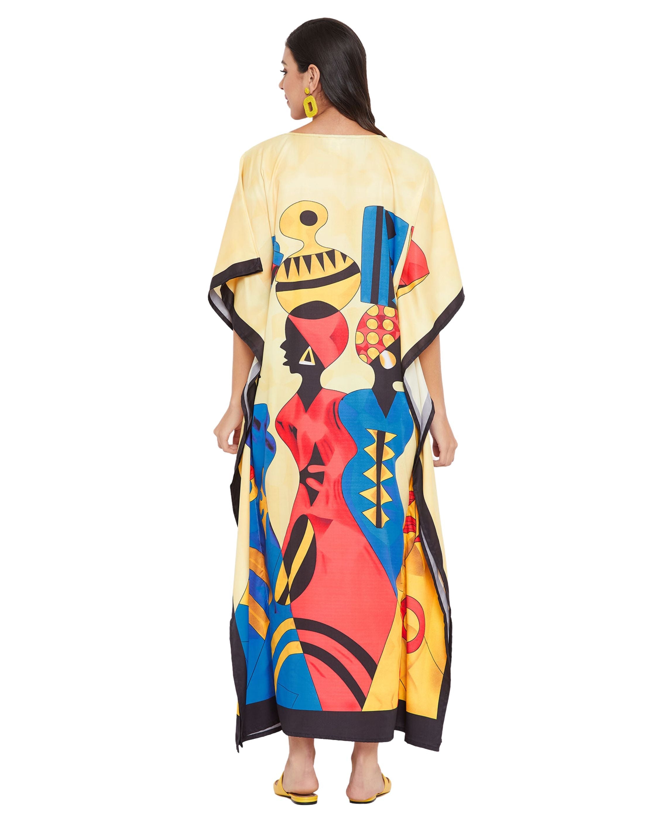 Plus Size Women Tribal Printed Multicolor Polyester Kaftan