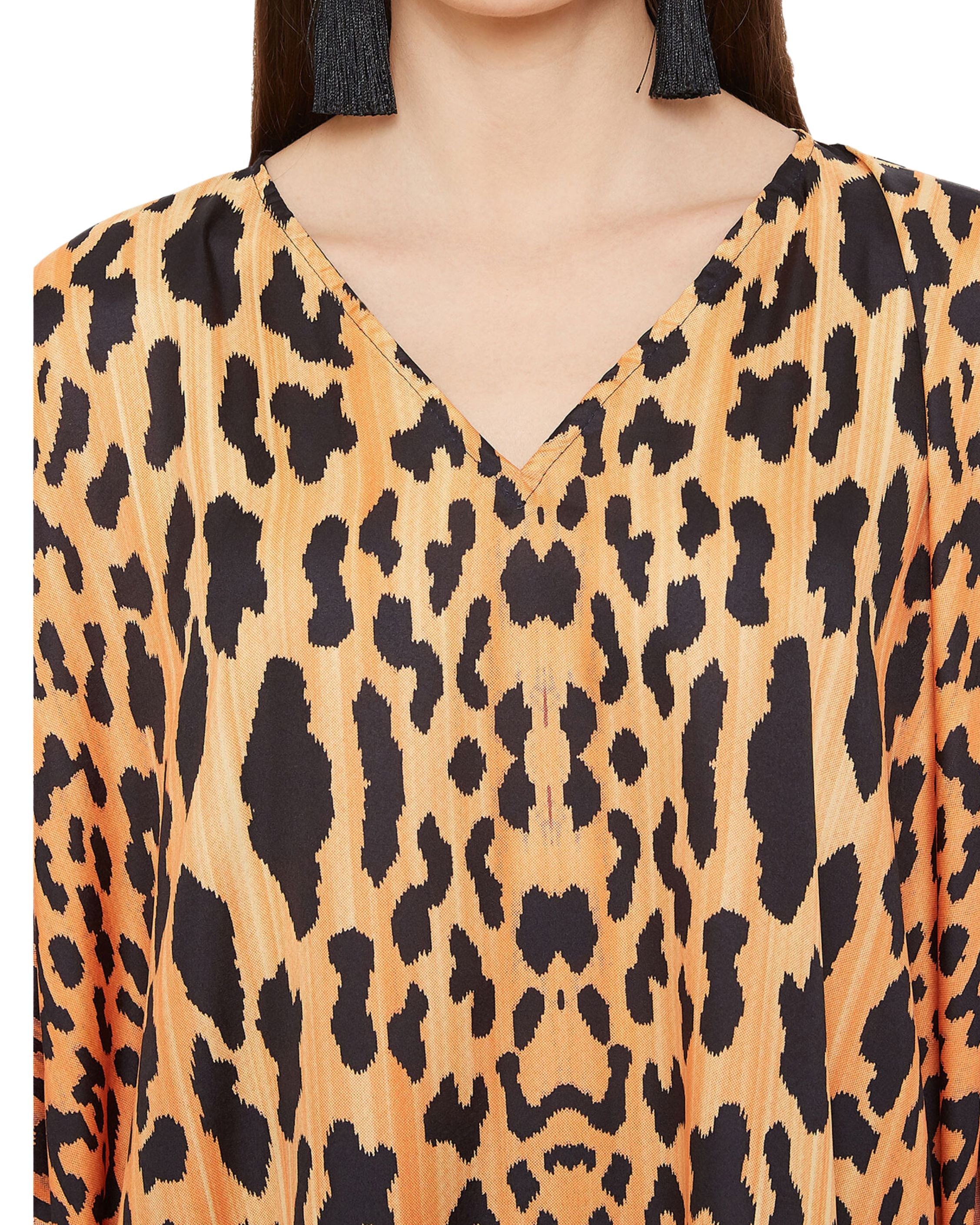 Animal Printed Bronze Polyester Kaftan Dress For plus size Women