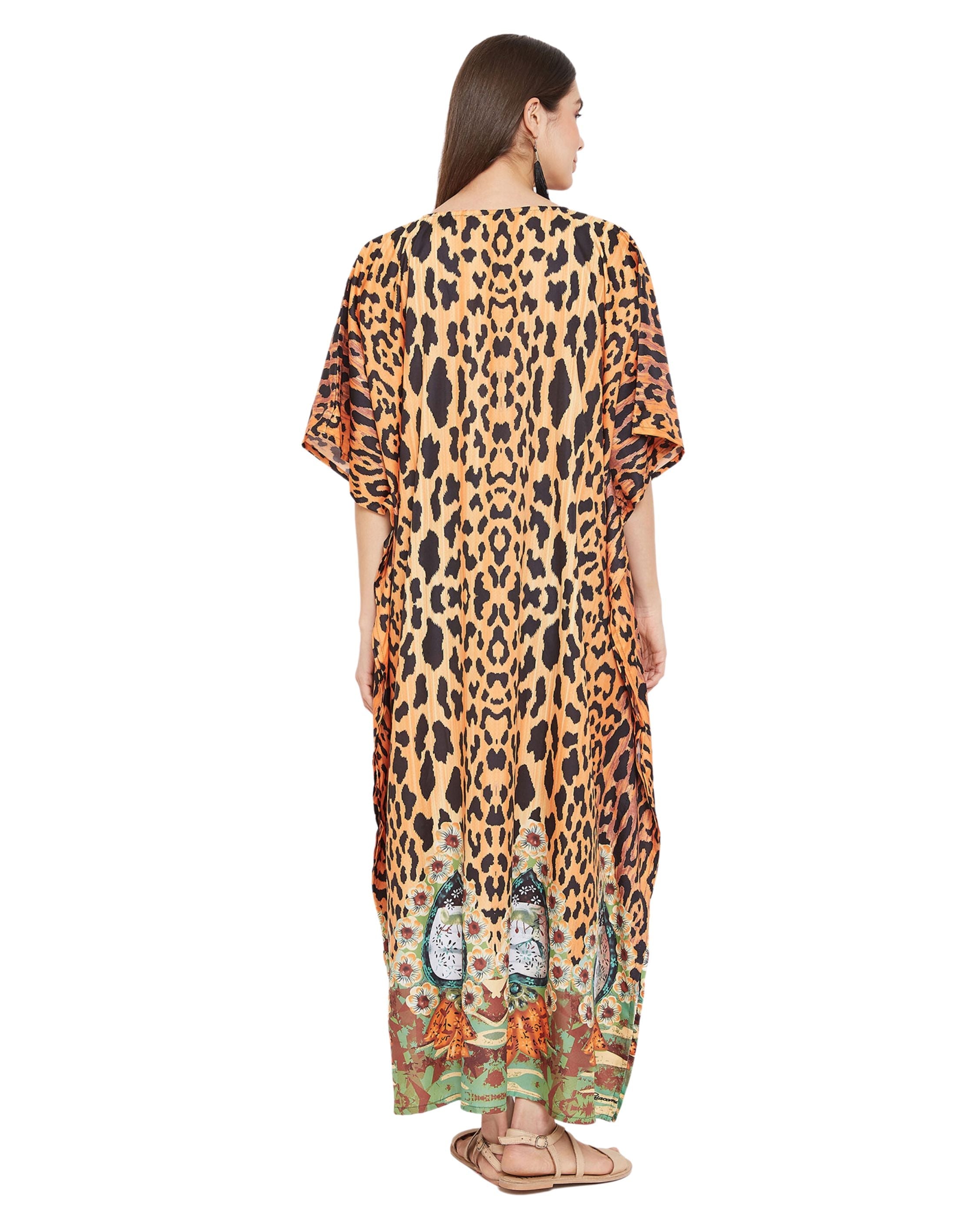 Animal Printed Bronze Polyester Kaftan Dress For plus size Women