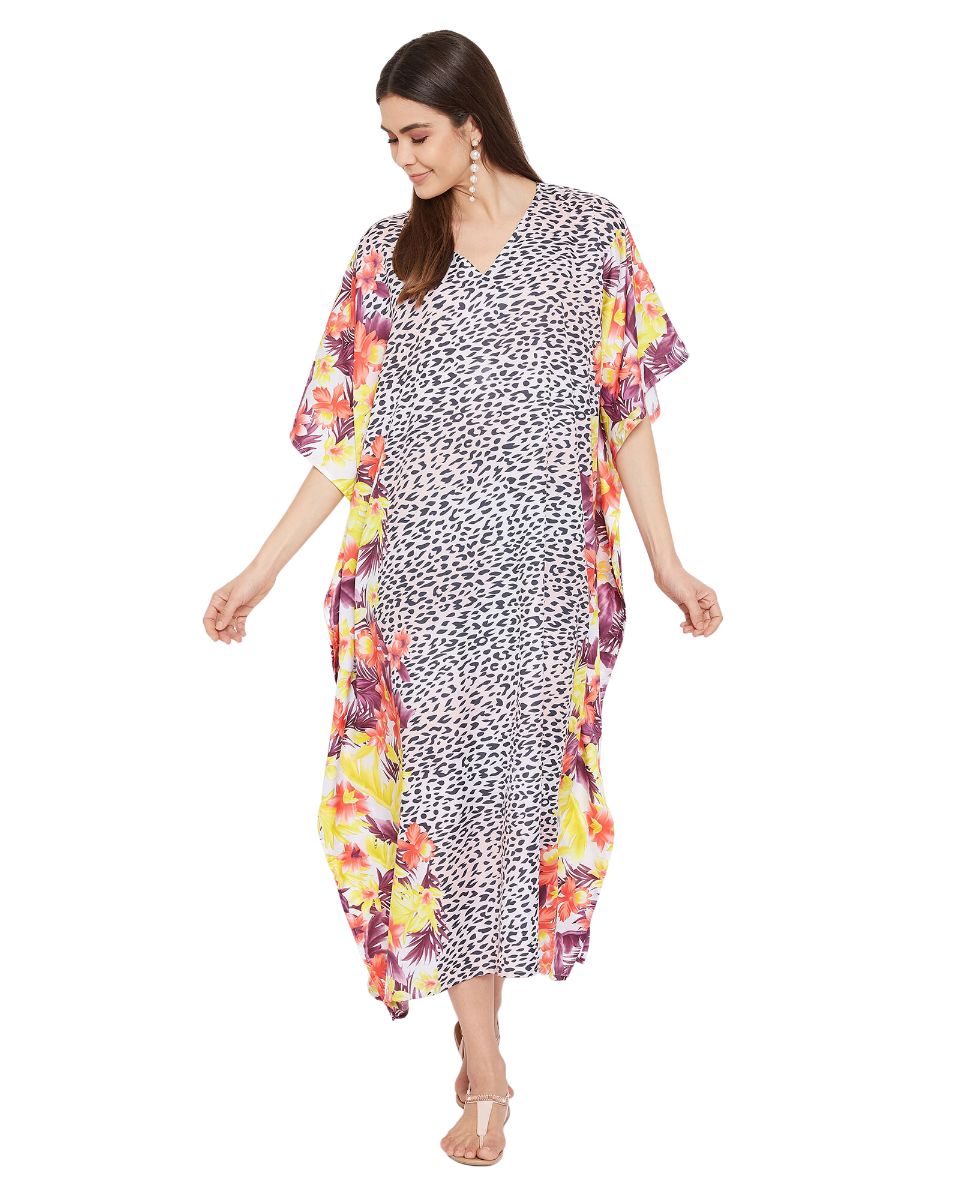 Animal Printed Multicolor Polyester Kaftan Dress For Plus size Women