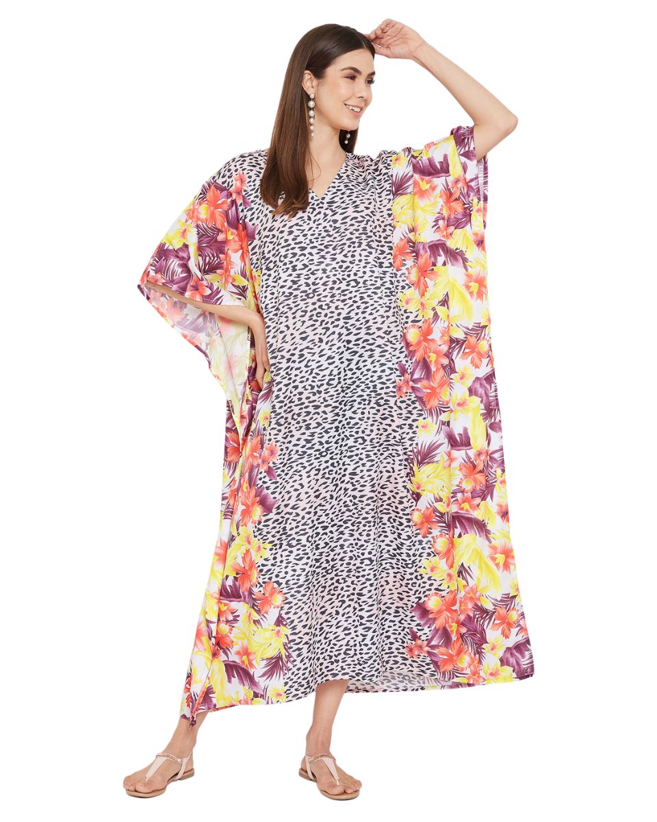 Animal Printed Multicolor Polyester Kaftan Dress For Plus size Women