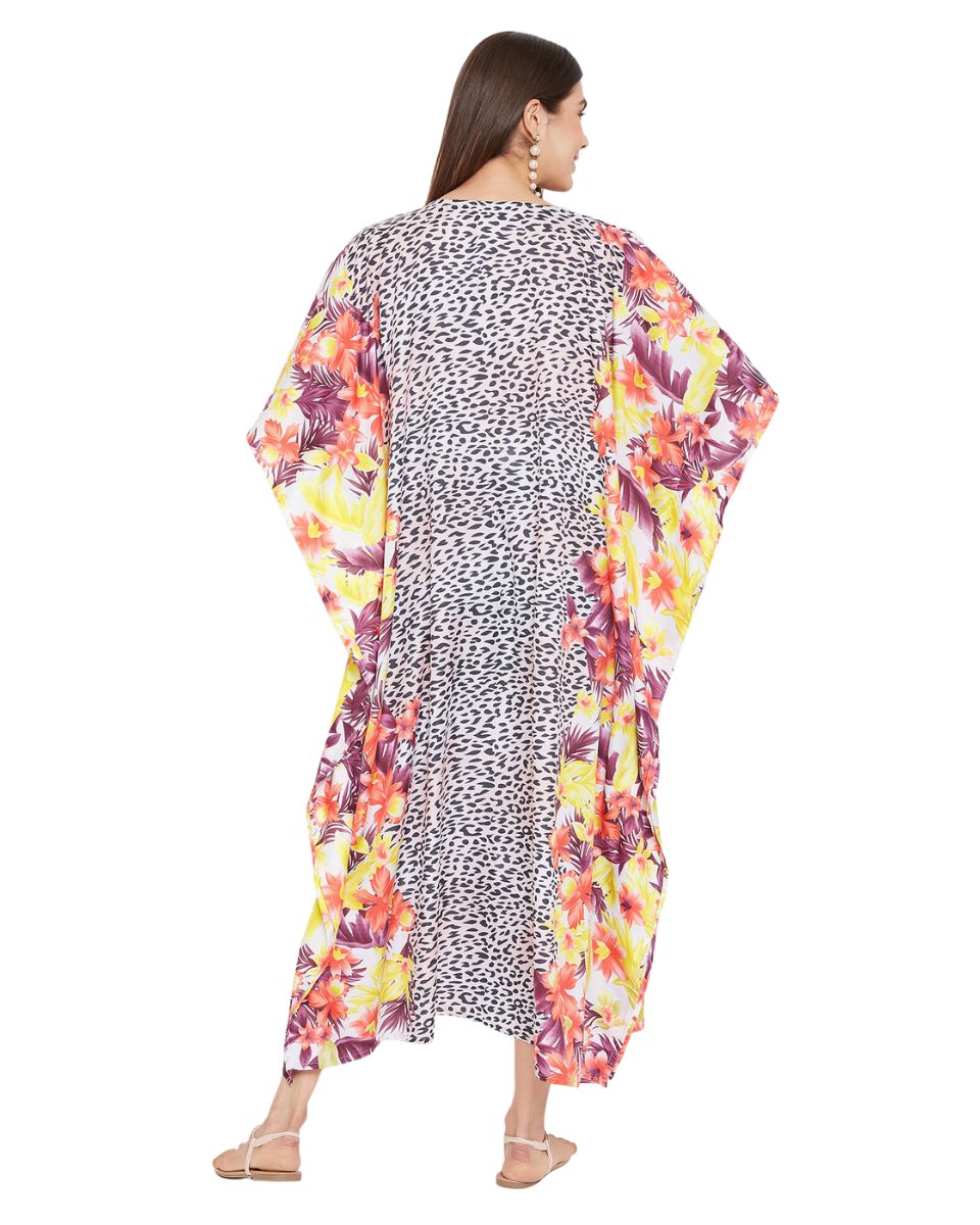Animal Printed Multicolor Polyester Kaftan Dress For Plus size Women