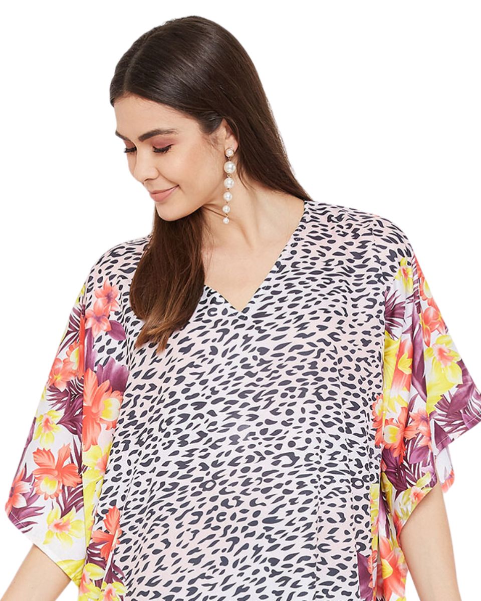 Animal Printed Multicolor Polyester Kaftan Dress For Plus size Women