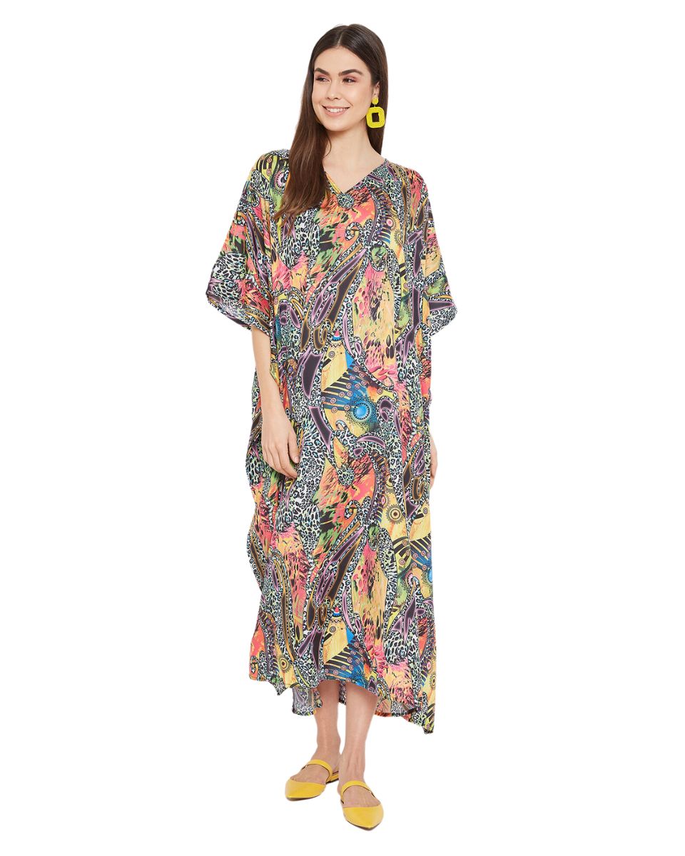 Animal Printed Multicolor Polyester Kaftan For Plus Size Women