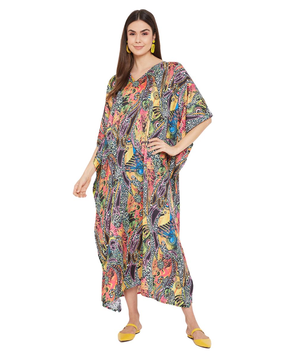 Animal Printed Multicolor Polyester Kaftan For Plus Size Women