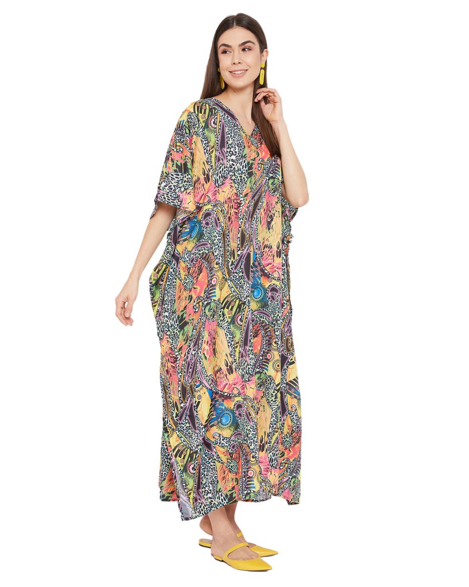 Animal Printed Multicolor Polyester Kaftan For Plus Size Women