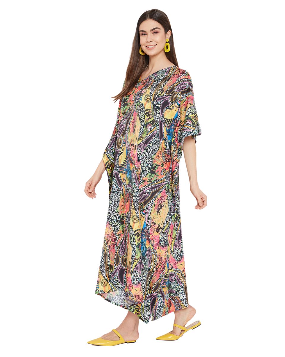 Animal Printed Multicolor Polyester Kaftan For Plus Size Women