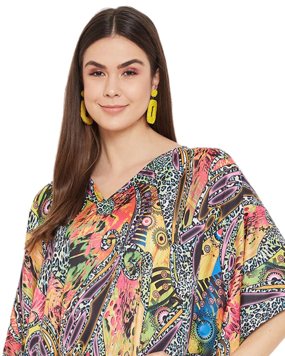 Animal Printed Multicolor Polyester Kaftan For Plus Size Women