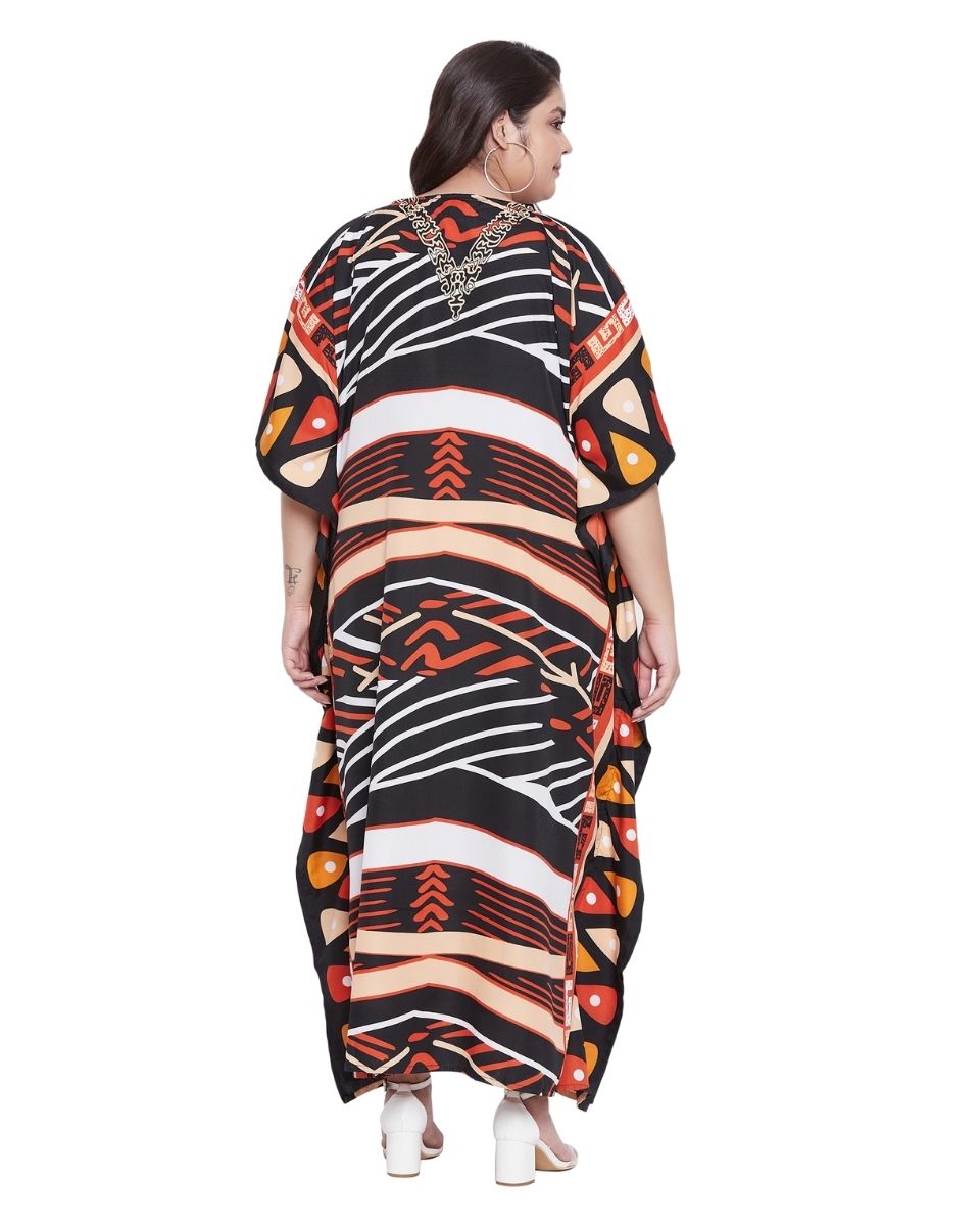 Abstract Printed Multicolor Polyester Kaftan Dress For Plus Size Women