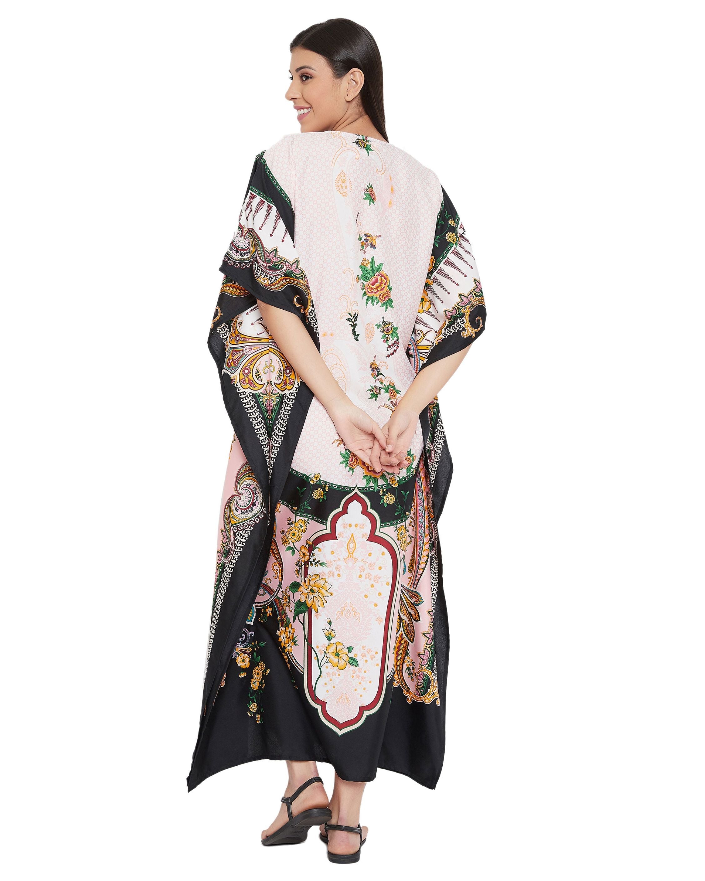 Floral And Printed Multicolor Polyester Plus Size Kaftan For Women