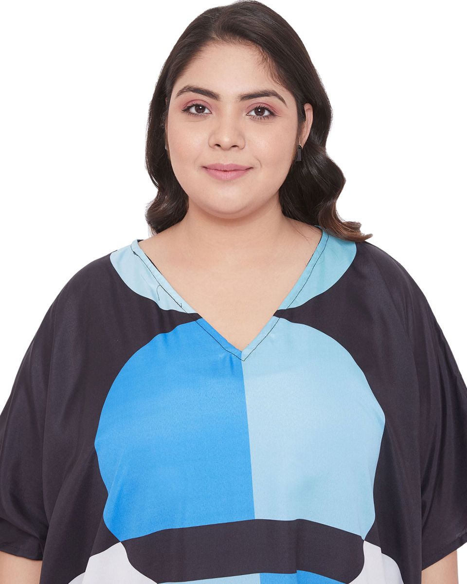 Geometric Print Black Multicolor Polyester Kaftan For Plus Size Women