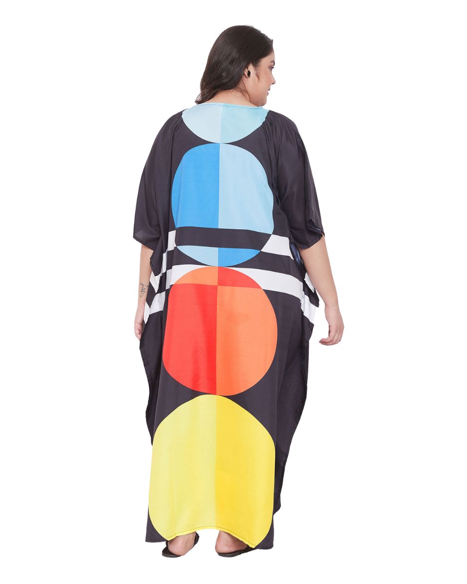 Geometric Print Black Multicolor Polyester Kaftan For Plus Size Women