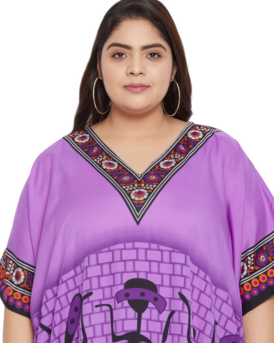 Women Purple Polyester Tribal Printed Kaftan Plus Size Dress