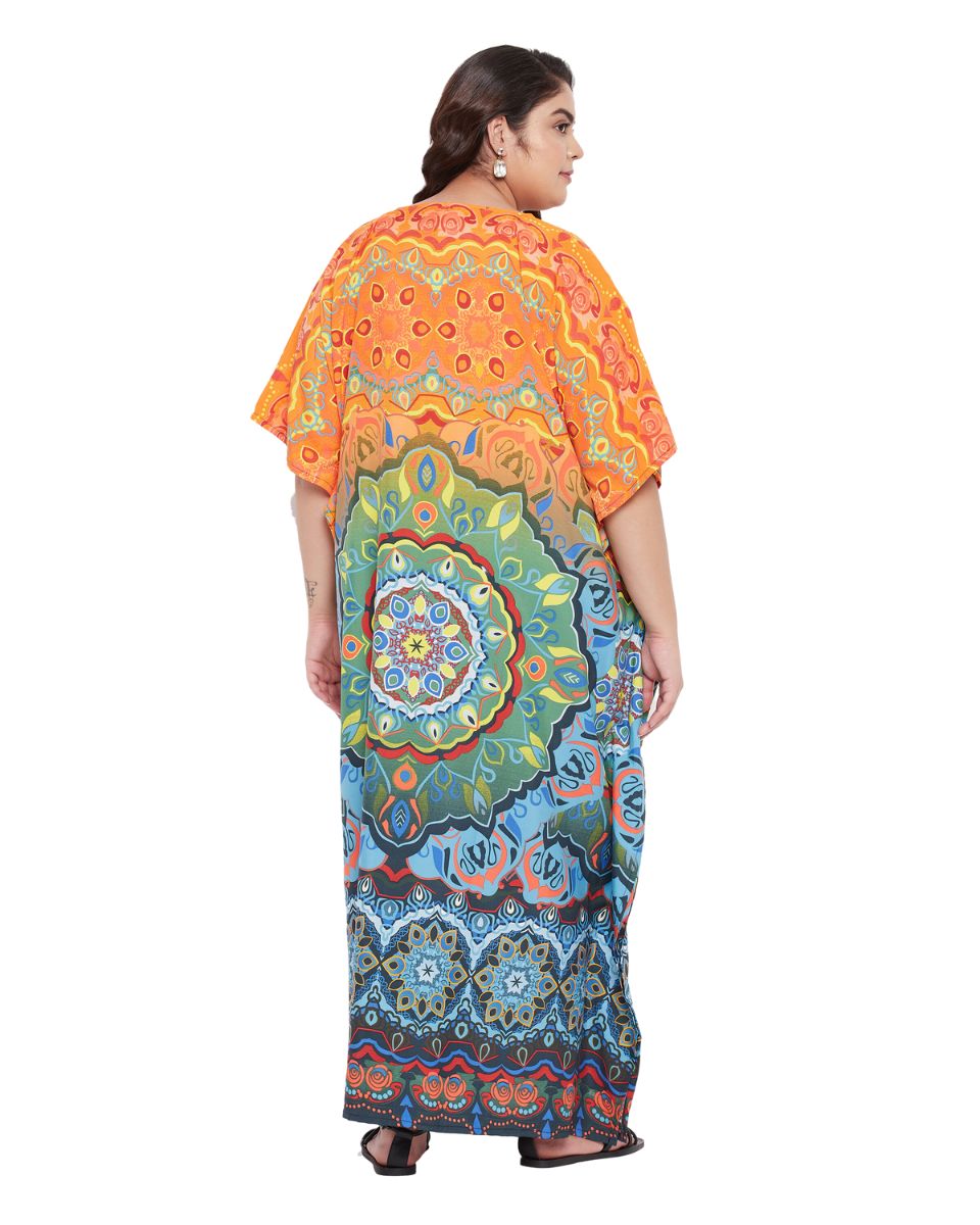 Abstract Printed Multicolor Polyester Kaftan Dress For plus size Women