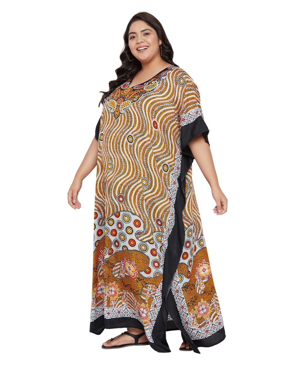 Floral Printed Multicolor Polyester Kaftan Dress For Plus Size Women