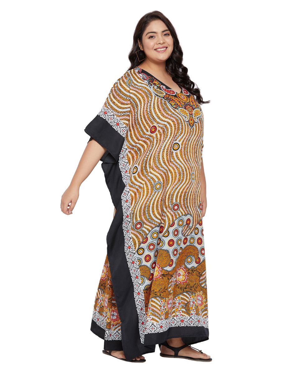 Floral Printed Multicolor Polyester Kaftan Dress For Plus Size Women