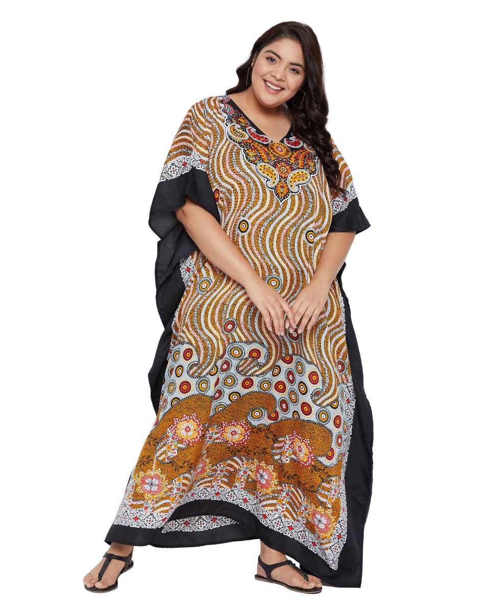Floral Printed Multicolor Polyester Kaftan Dress For Plus Size Women
