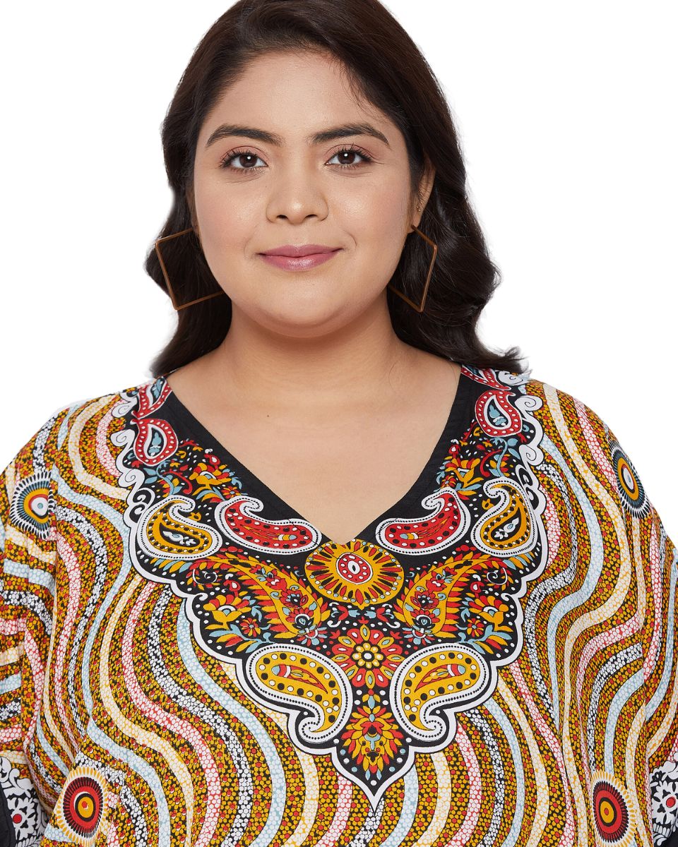 Floral Printed Multicolor Polyester Kaftan Dress For Plus Size Women