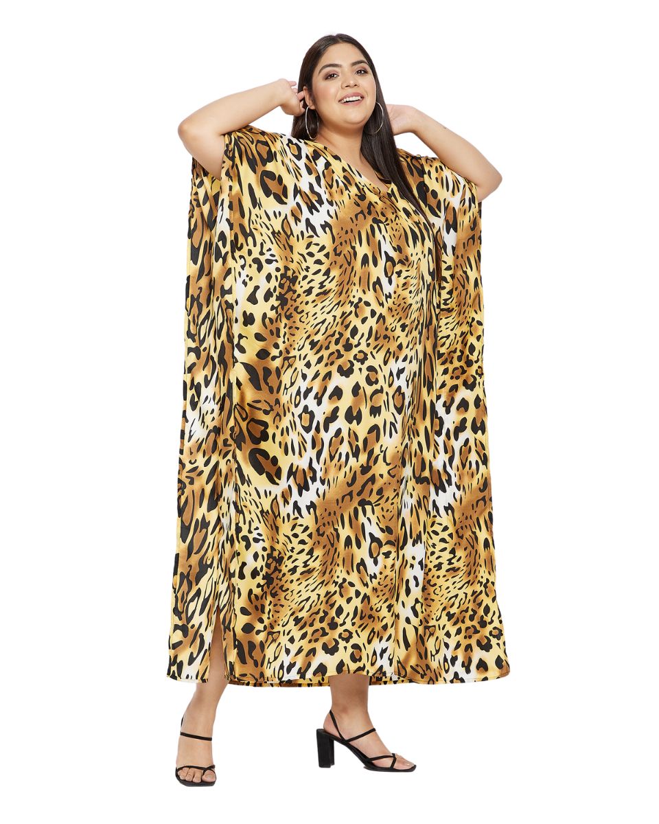 Animal Print Gold And Black Polyester Kaftan For Plus Size Women
