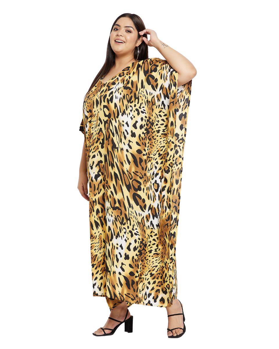 Animal Print Gold And Black Polyester Kaftan For Plus Size Women