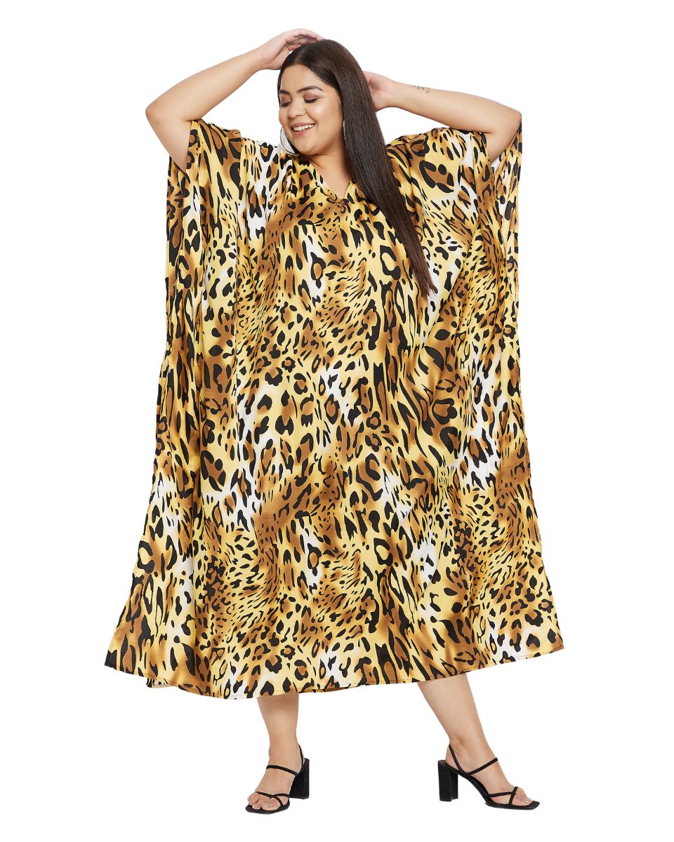 Animal Print Gold And Black Polyester Kaftan For Plus Size Women