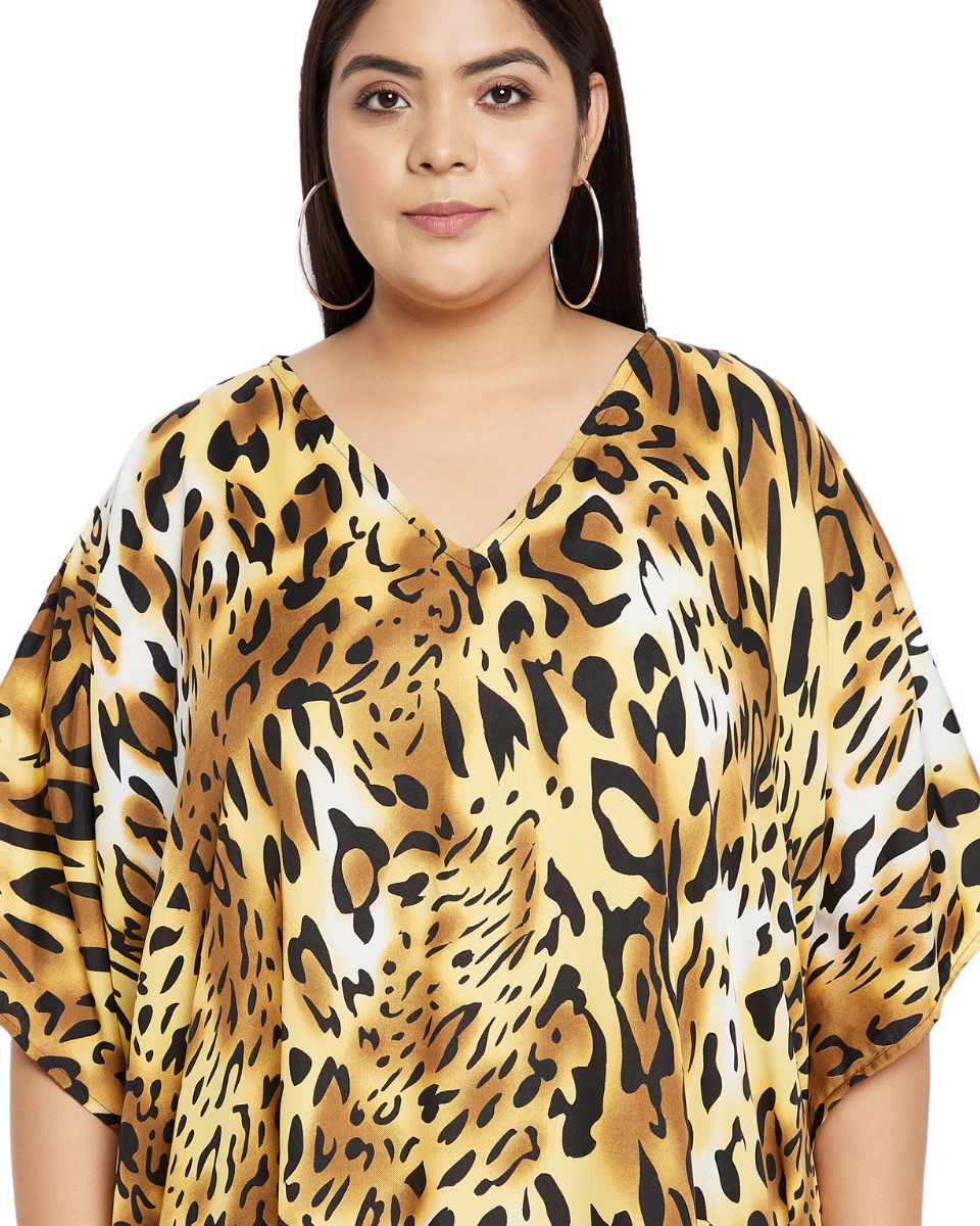 Animal Print Gold And Black Polyester Kaftan For Plus Size Women