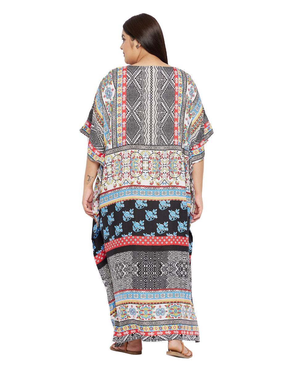 Floral Printed Black Polyester Plus size Kaftan Dress For Women